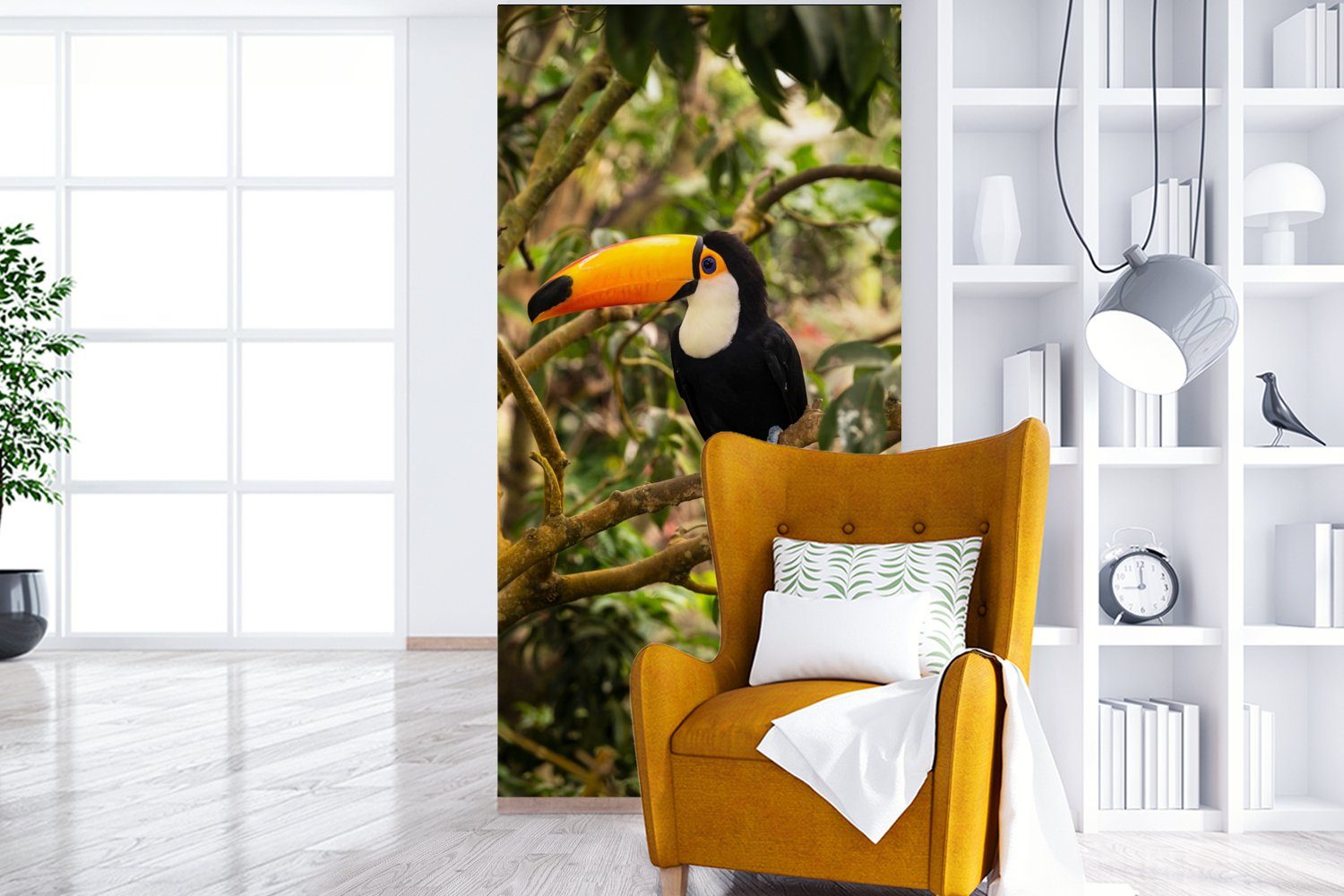 bedruckt, - Wohnzimmer Dschungel - Fototapete Fototapete MuchoWow Tukan - Küche, für Schlafzimmer Vogel - Tropisch, Natur (2 St), Vliestapete Matt,