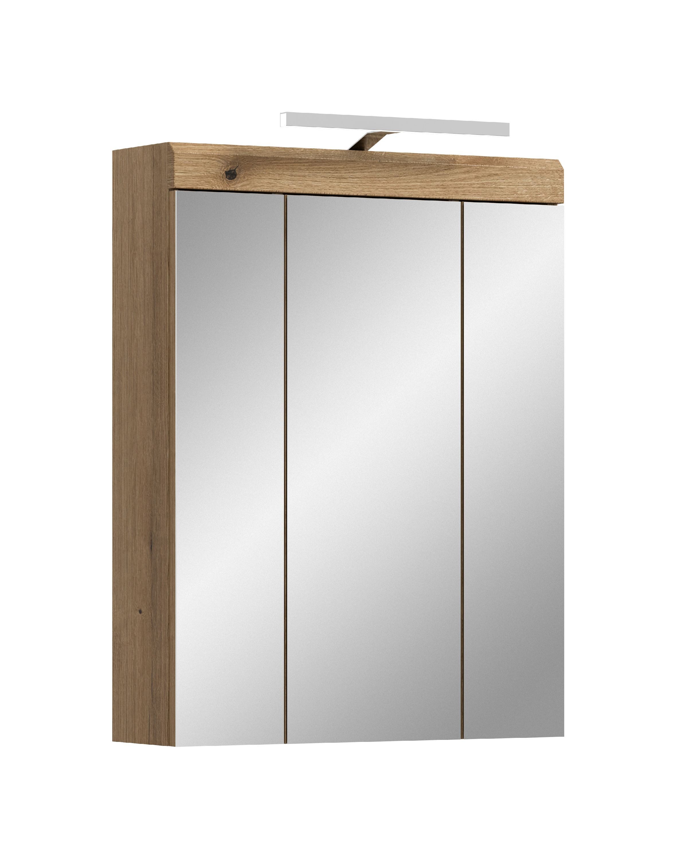 xonox.home Badezimmerspiegelschrank Scout (2tlg. Set inkl. Spiegelschrank, Badaufsatzleuchte) Evoak Oak Nachbildung Melamin beschichtet modern 60x79x18 cm
