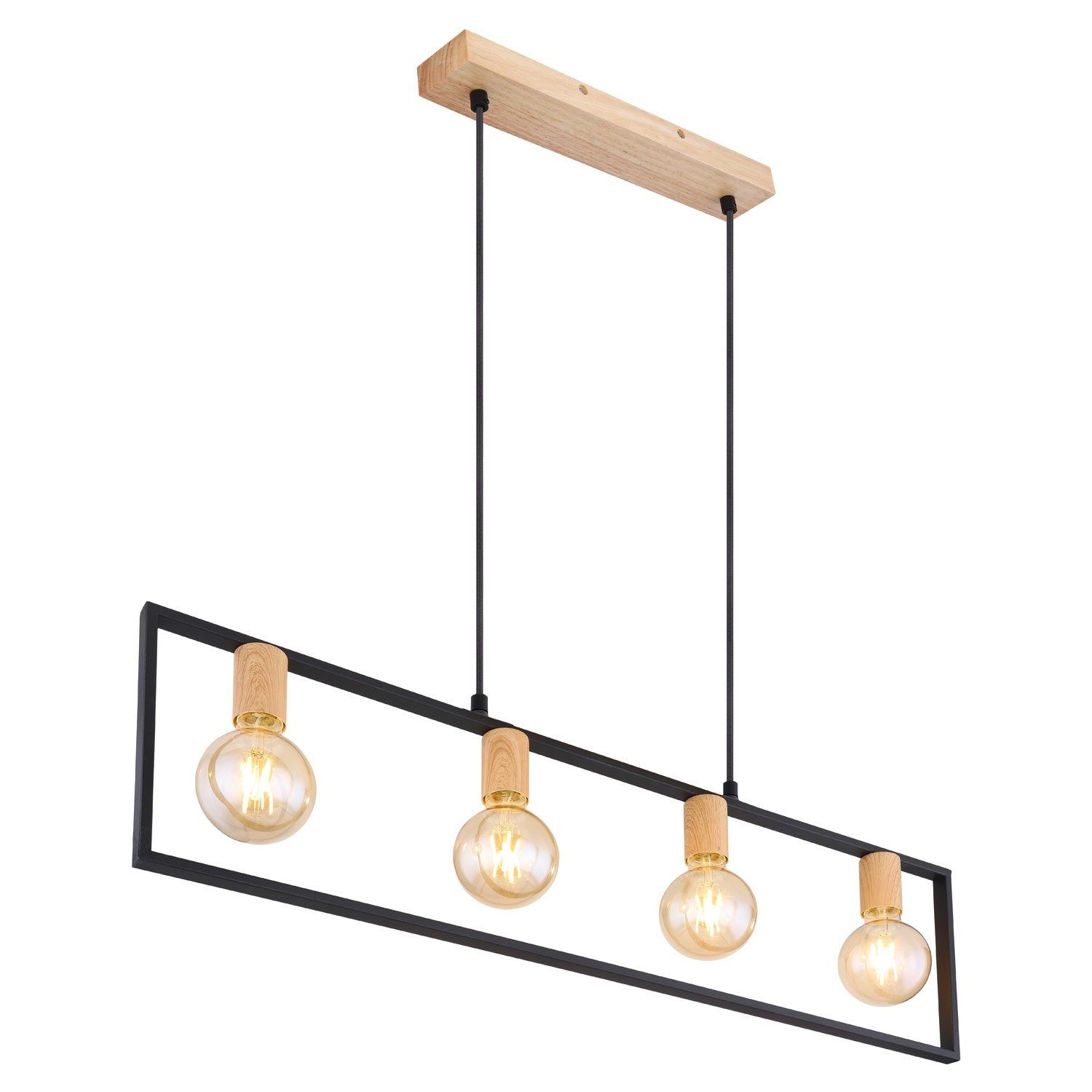 Pendelleuchte DANIEL, 4-flammig, Braun, Schwarz matt, Holz
