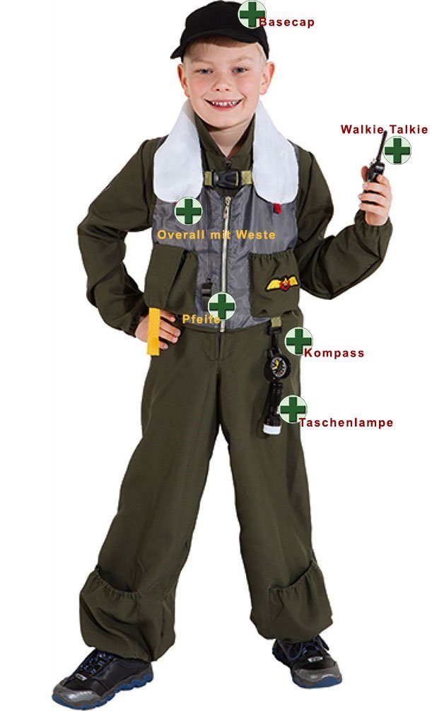 Karneval-Klamotten Kostüm Kampfpilot Kinder Kampfjet Pilot Kinderkostüm, Jungenkostüm Militär US Jetpilot Kinder-Overall Navy Fighter
