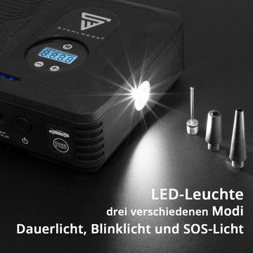 STAHLWERK Multifunktions Powerbank Autostarthilfe PS-1400 ST Autobatterie-Ladegerät (400 mA, Packung, 8-tlg., für Benzin- und Dieselmotoren mit integriertem Druckluft Kompressor)