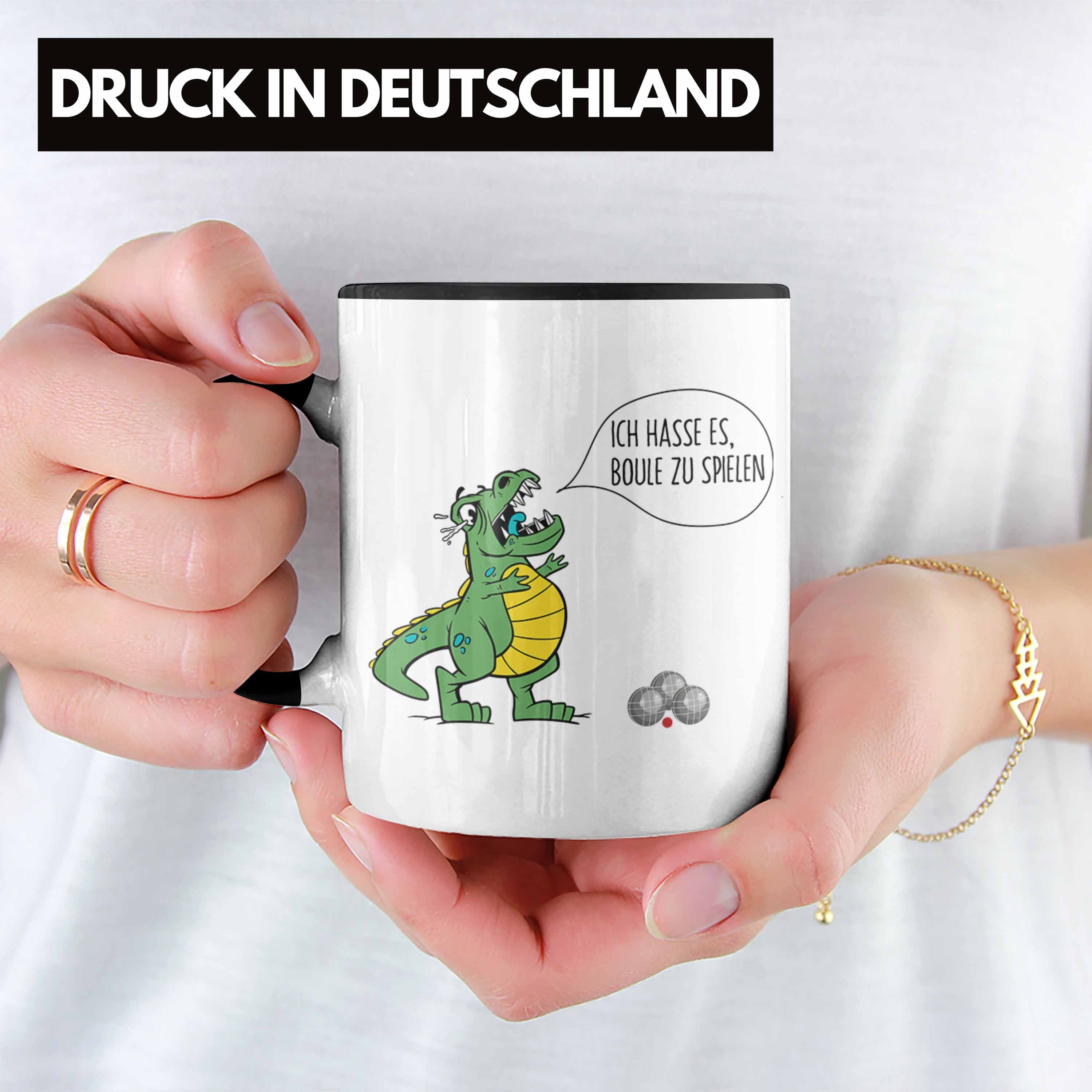 Ich Tasse Geschenk Dino Boule-Spieler Trendation T-Rex Tasse Boule Spruch Schwarz Geschenkidee