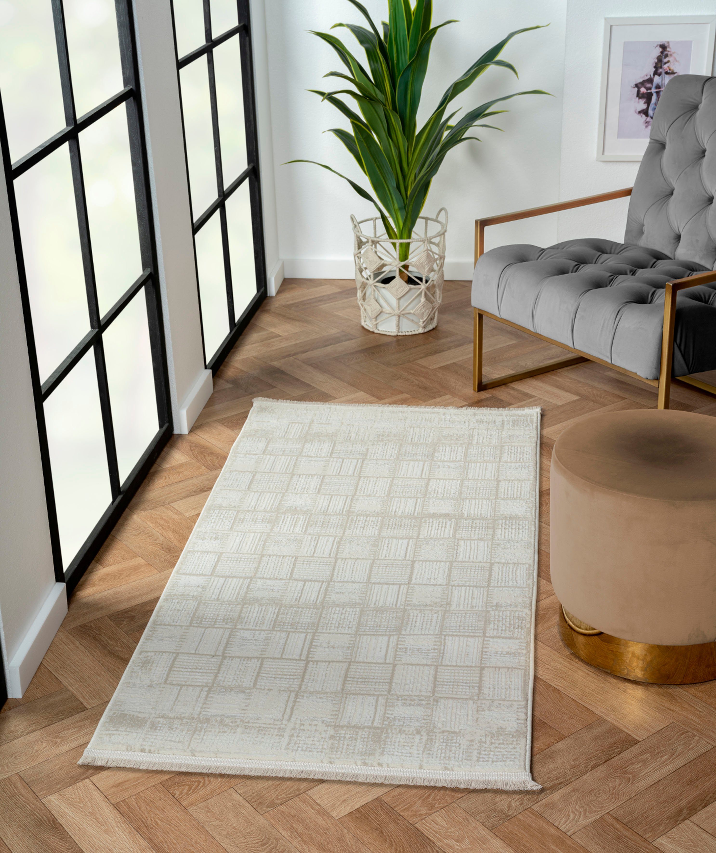 Myflair Möbel & Accessoires Teppich My Wonder, LAGERRÄUMUNG!, rechteckig, Höhe: 10 mm, Kurzflor, Retro-Style, besonders weich durch Microfaser, mit Fransen