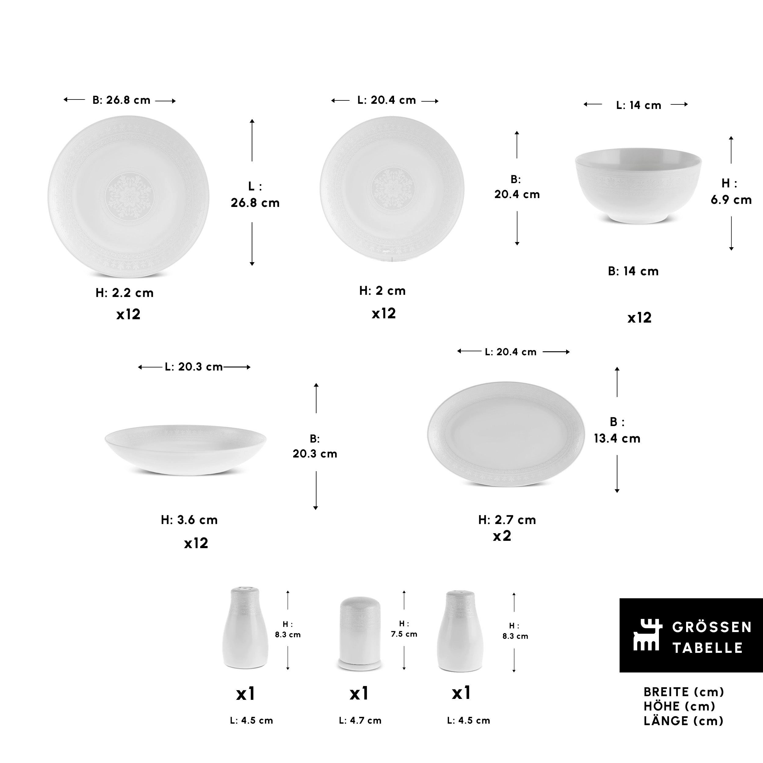 Karaca Geschirr-Set Karaca Forever Bone Artiste Geschirrset 53-Teiliges für 12 Personen (53-tlg), 12 Personen, KNOCHENPORZELLAN