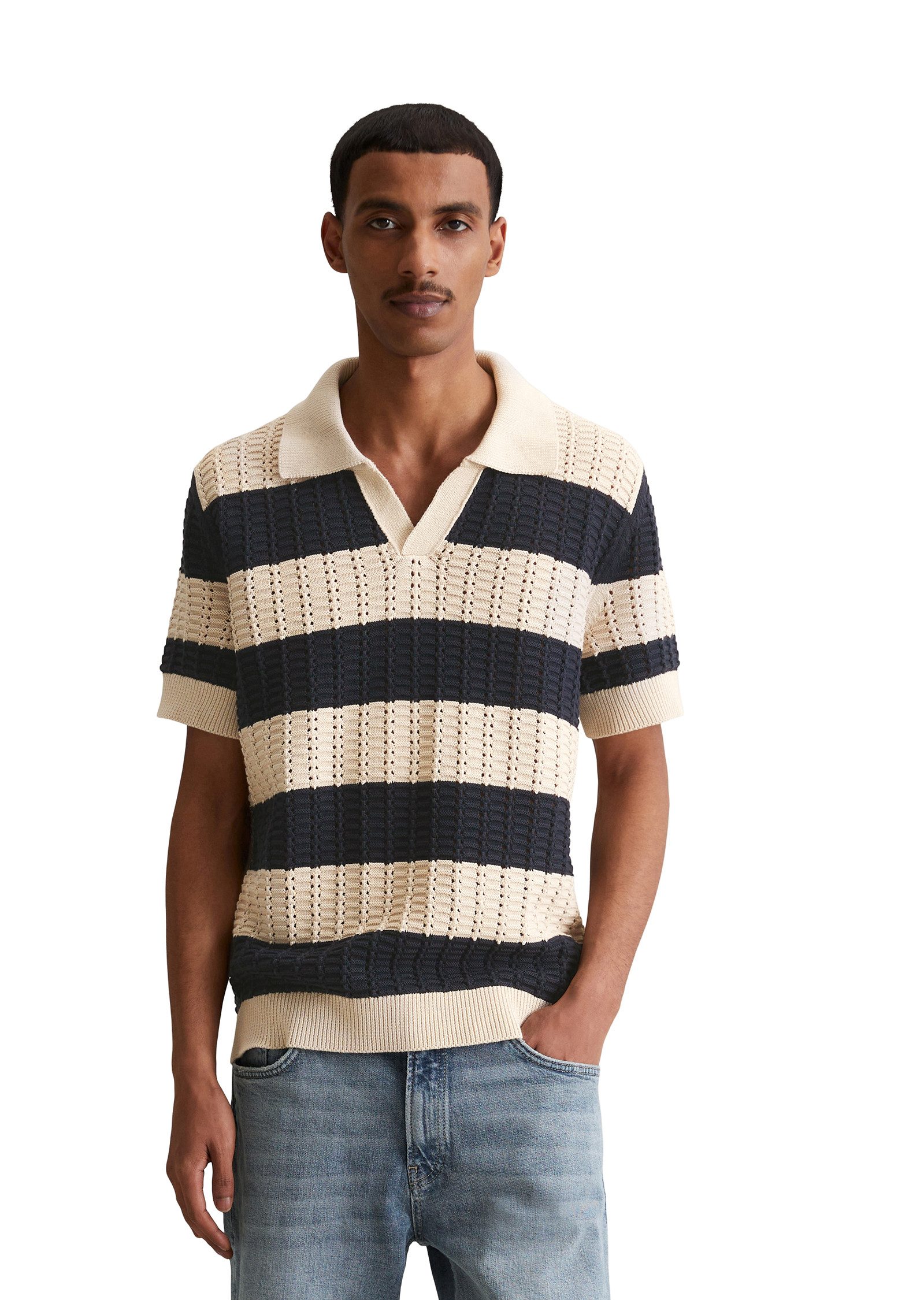 Marc O'Polo DENIM Poloshirt markantes Loch-Strickmuster günstig online kaufen