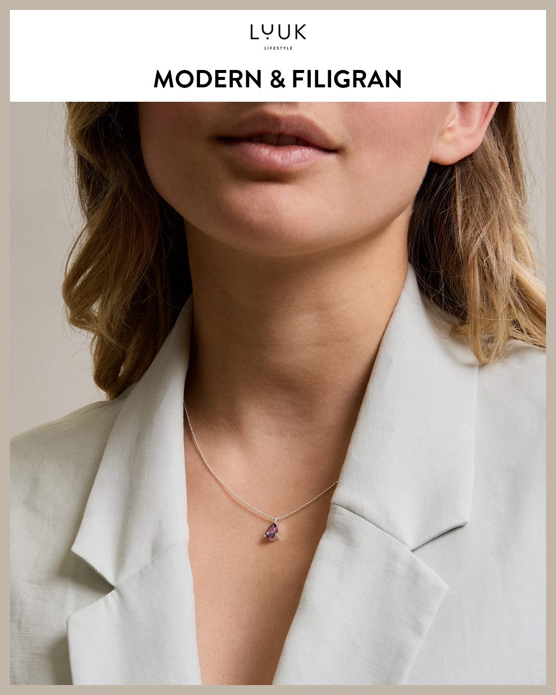 LUUK LIFESTYLE Kette mit Anhänger Violett, Halskette mit violettem Stein