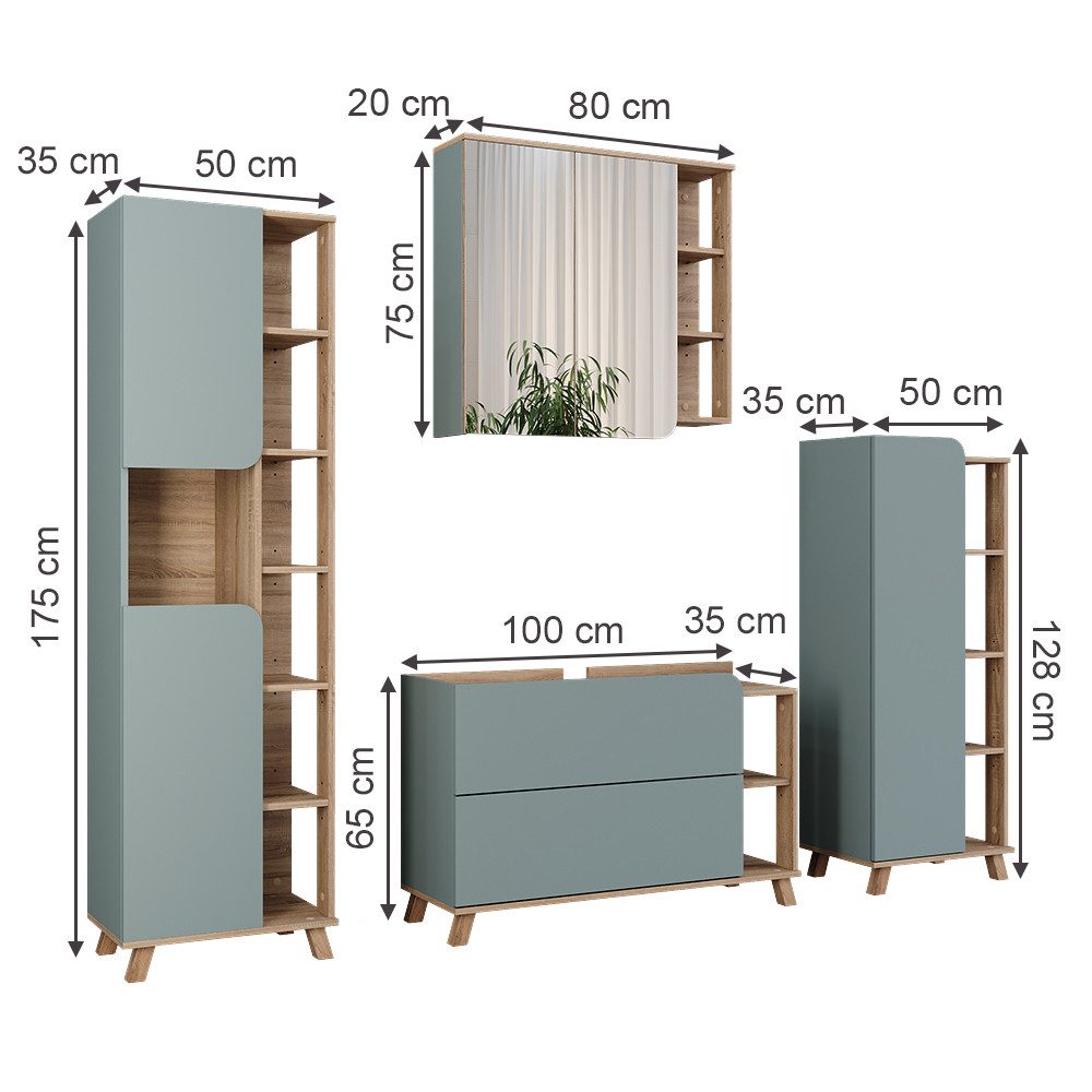 Vicco Badmöbel-Set Karen, Sonoma/Blau, 4 Teile, (4-St., 4er Set) günstig online kaufen