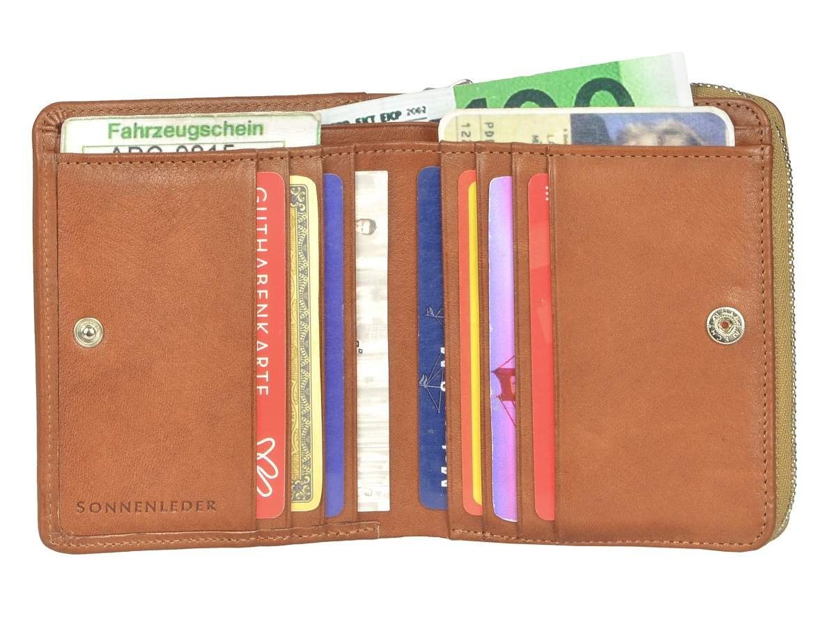 Kartenfächer, Portemonnaie Herrenbörse, Geldbörse Sinn, 6 9x11cm, edel sehr naturbraun Sonnenleder