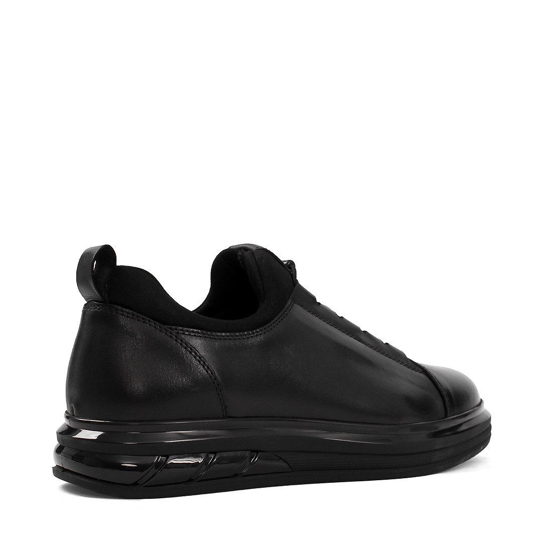 Celal Gültekin Plateausohle Leder Herren Schuhe Elastikschnürung Schwarz Low-Top Sneaker Echtleder, Polyurethan-Sohle, Schwarz, 41 – Bild 4 von 5