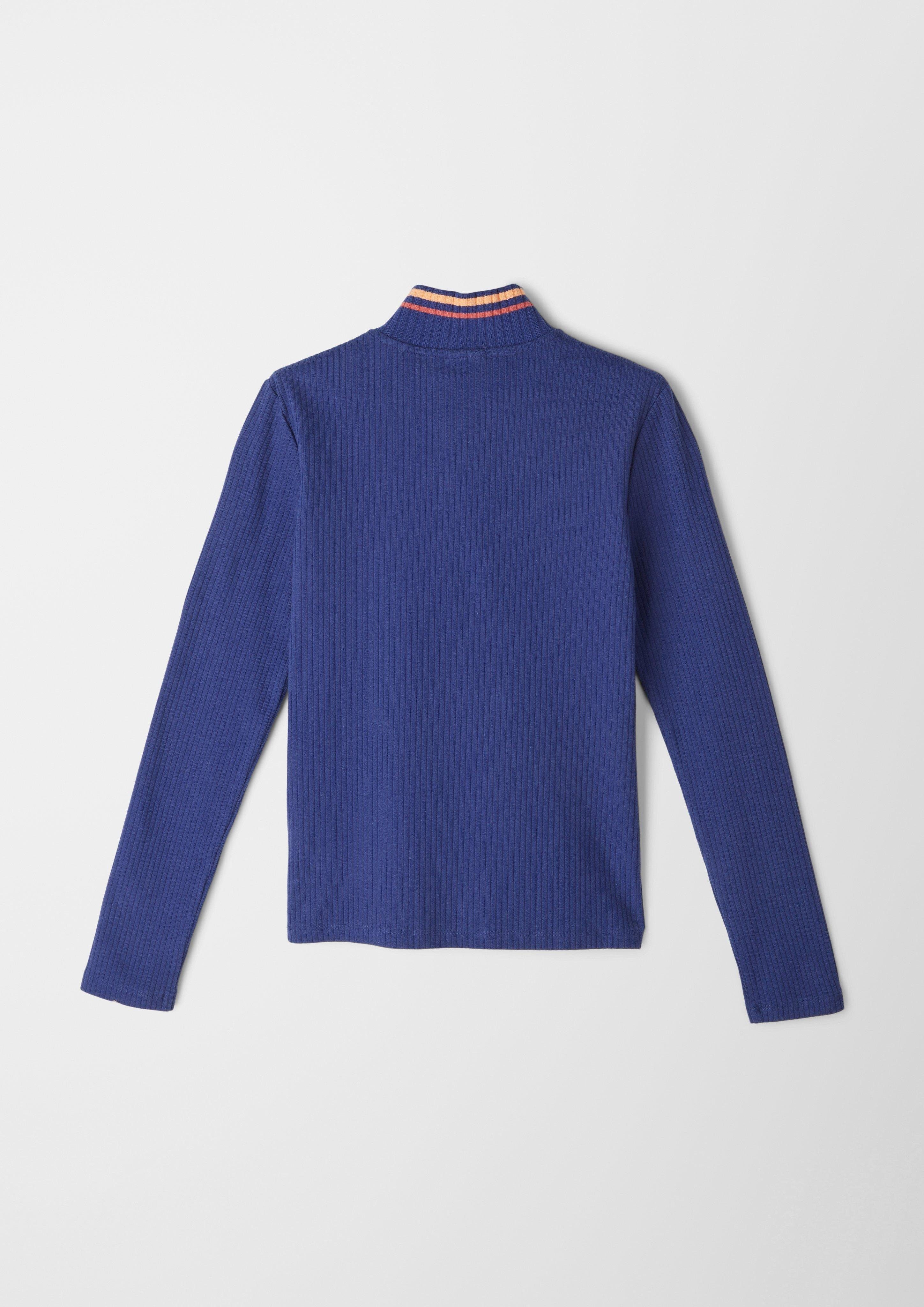 s.Oliver Langarmshirt Shirt im Kontrast-Details Rippstrick ozeanblau