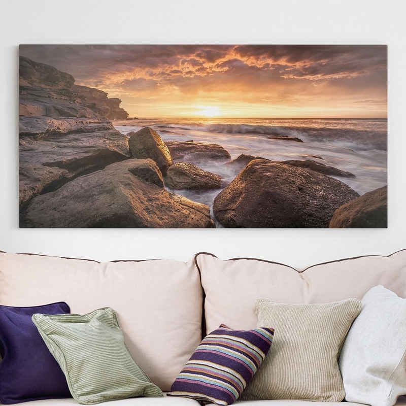 Bilderdepot24 Leinwandbild Strand Natur Modern Cape Solander braun Bild auf Leinwand Groß XXL, Bild auf Leinwand; Leinwanddruck in vielen Größen