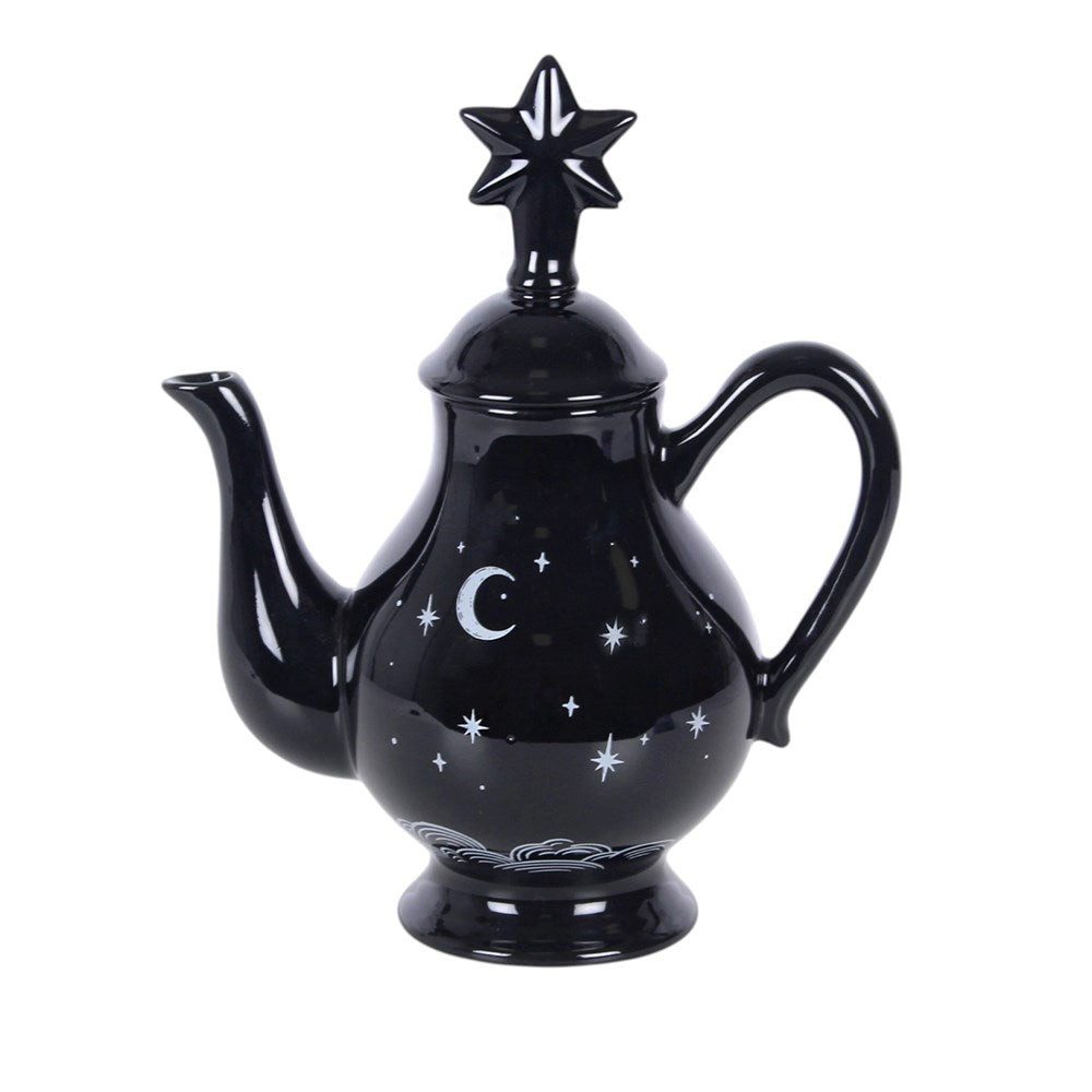 Something Different Teekanne Teekanne Spellbound – Schwarze Keramik mit Mond & Sternen Gothic, Kleine Teekanne Spellbound – Schwarze Keramik Mond & Sternen Gothic