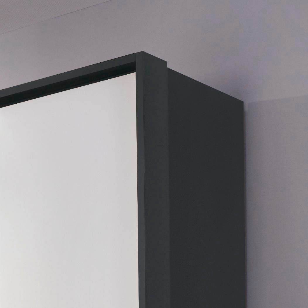 rauch Drehtürenschrank Spiegel mit Passepartout, mit Funktion und Mainz Graumetallic/Alpinweiß Push-to-Open Außentüren