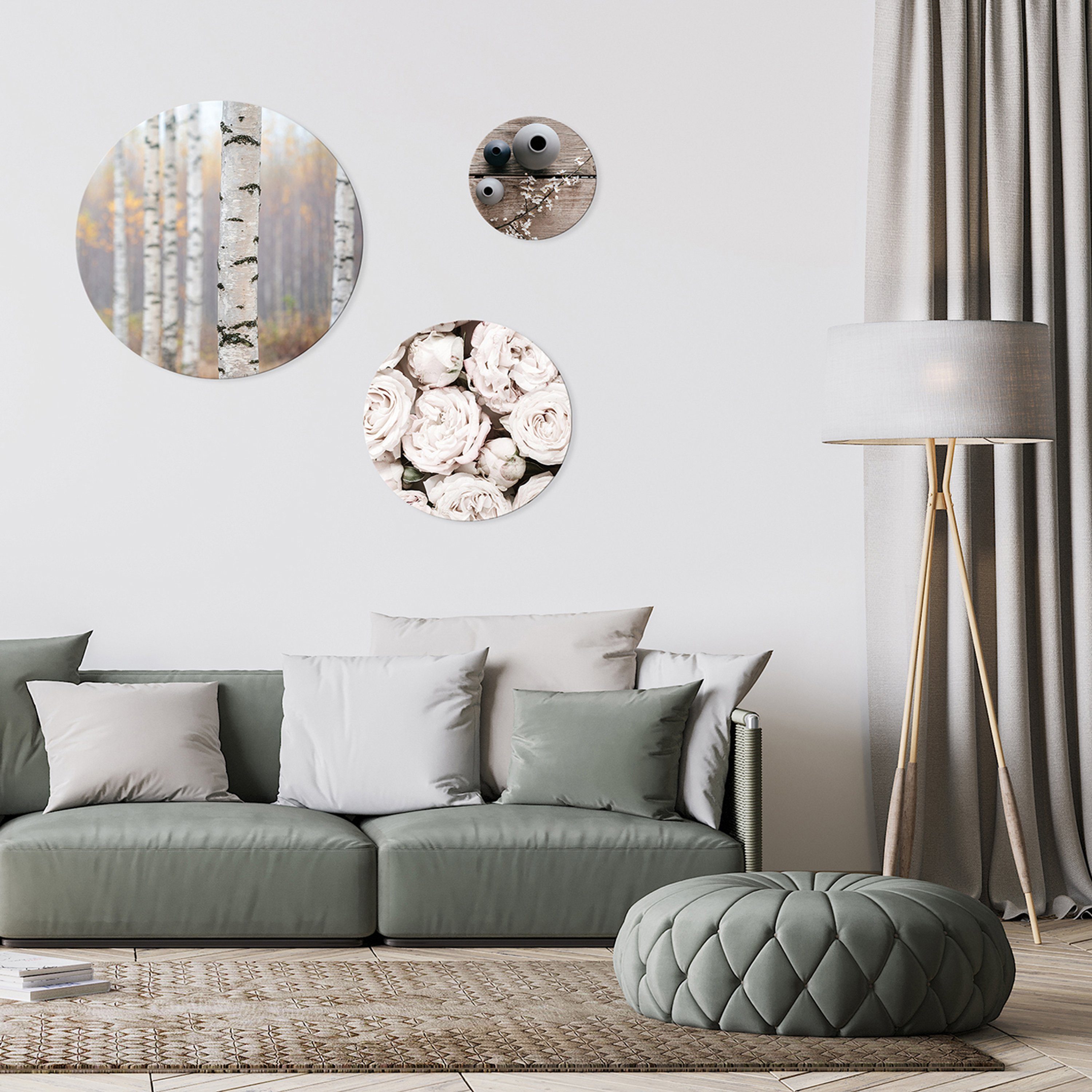 mehrteiliges Deko: Pastell, Wandkreise 3 artissimo Natur Mehrteilige und rund Bilder-Set Wandbilder Bilder Wald Blumen