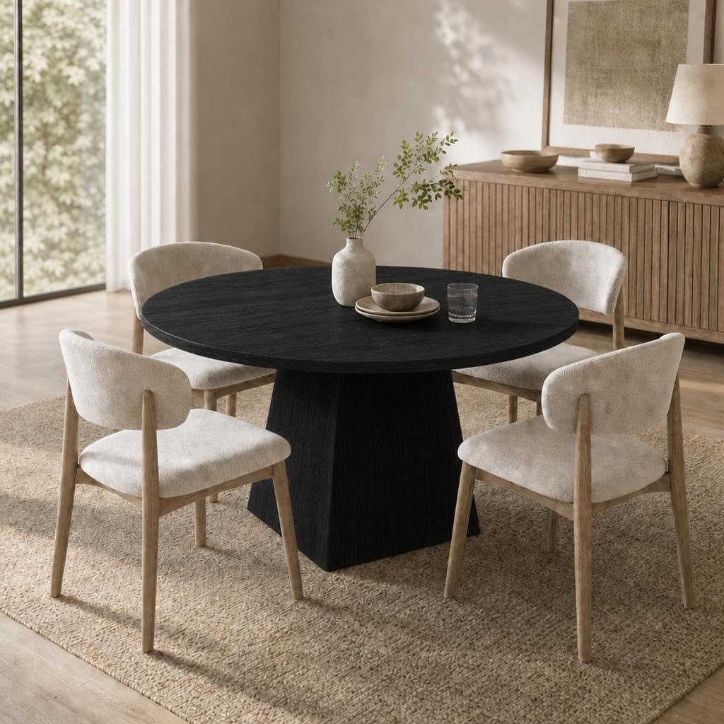GarveeMore Esstisch Runder Küchentisch 120cm Beistelltisch Wohnzimmertisch Säulen-Esstisch (1-St), dicke Tischplatte und quadratischer Fuß, Bietet Platz für 4–6 Personen