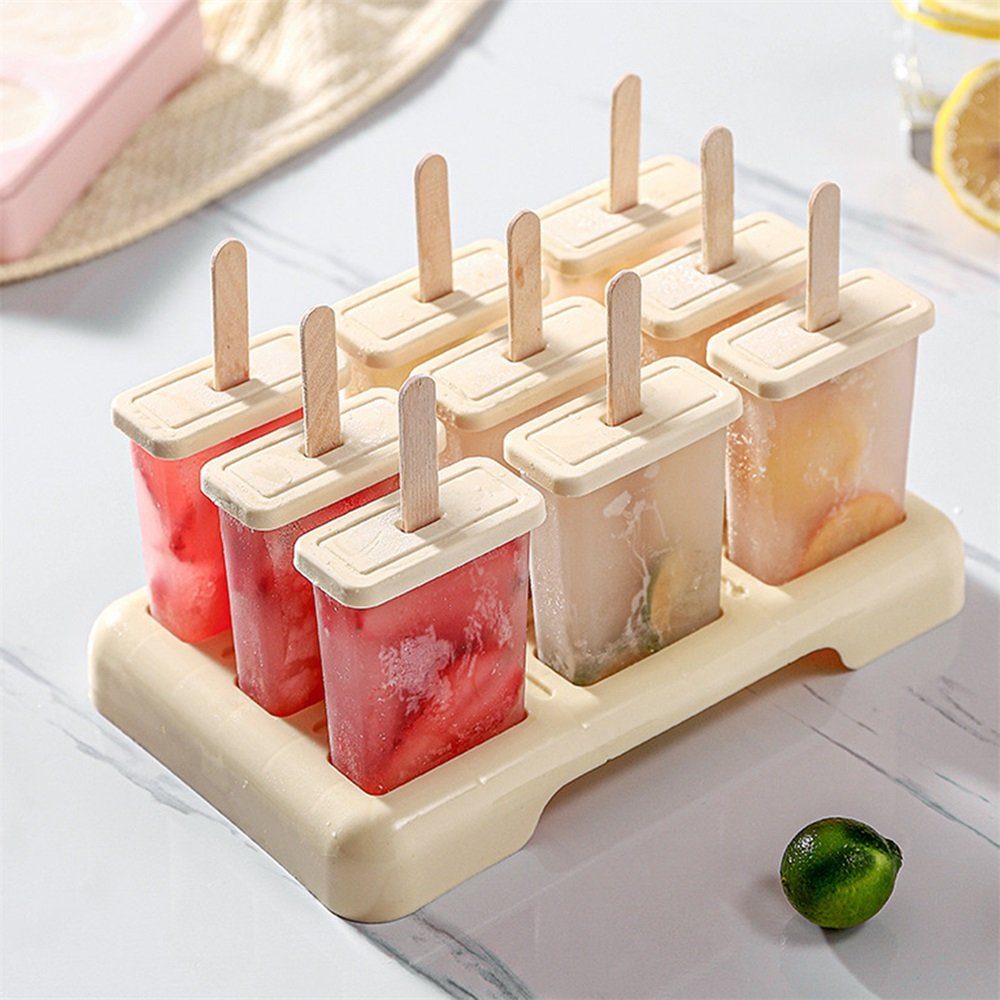 Rutaqian Eisform Eisform 9 Eisformen mit Stiel Küche Eisformen Popsicle Formen Set Beige