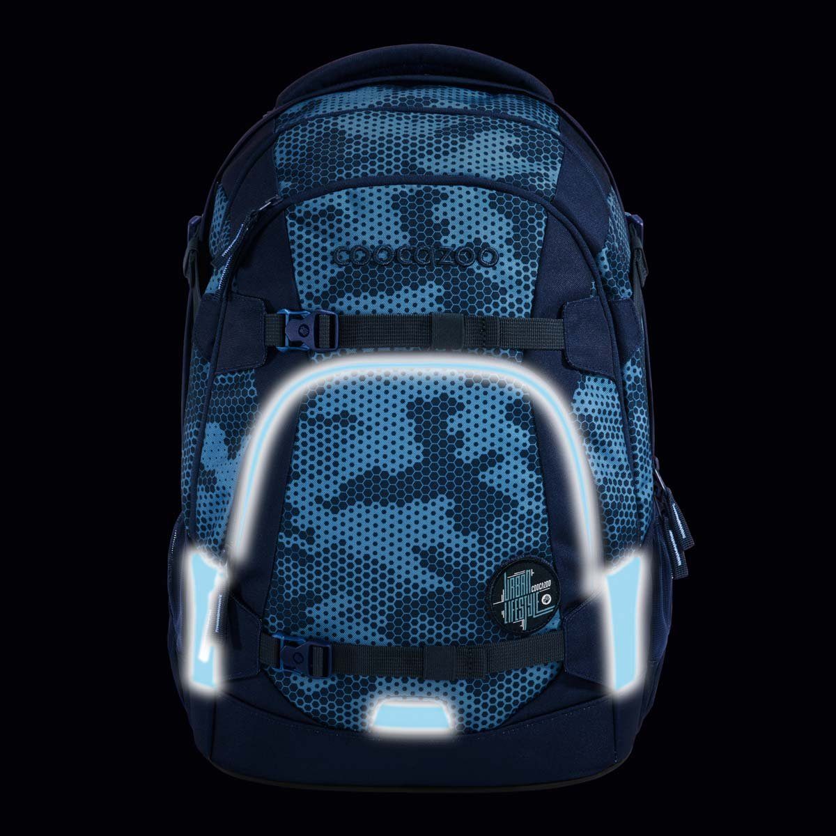 coocazoo Schulranzen Schulrucksack-Set MATE Geometric Sky 2-teilig (Rucksack, Mäppchen), ergonomisch, reflektiert, Körpergröße: 135 - 180 cm