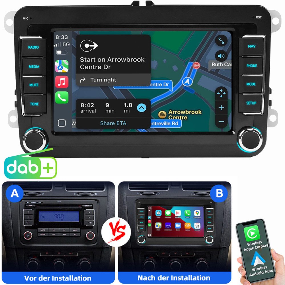 ESSGOO Für VW GOLF 5 6 Plus Touran Tiguan Caddy Passat Polo Carplay Autoradio (RDS, Digitalradio (DAB), FM, AM, Carplay Android Auto Blurtooth Navigationsgeräte)