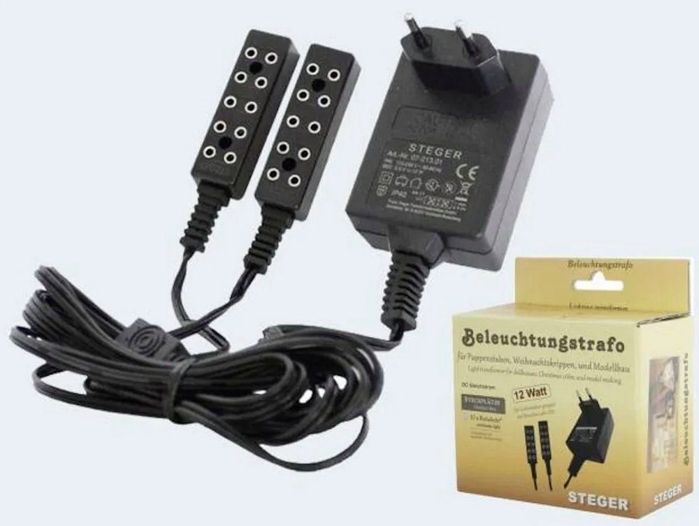 Kahlert Licht Beleuchtungstrafo für Weihnachtskrippen, Puppenstuben u. Modellbau Trafo (Trafo mit 2 x 5-poligem Verteiler)