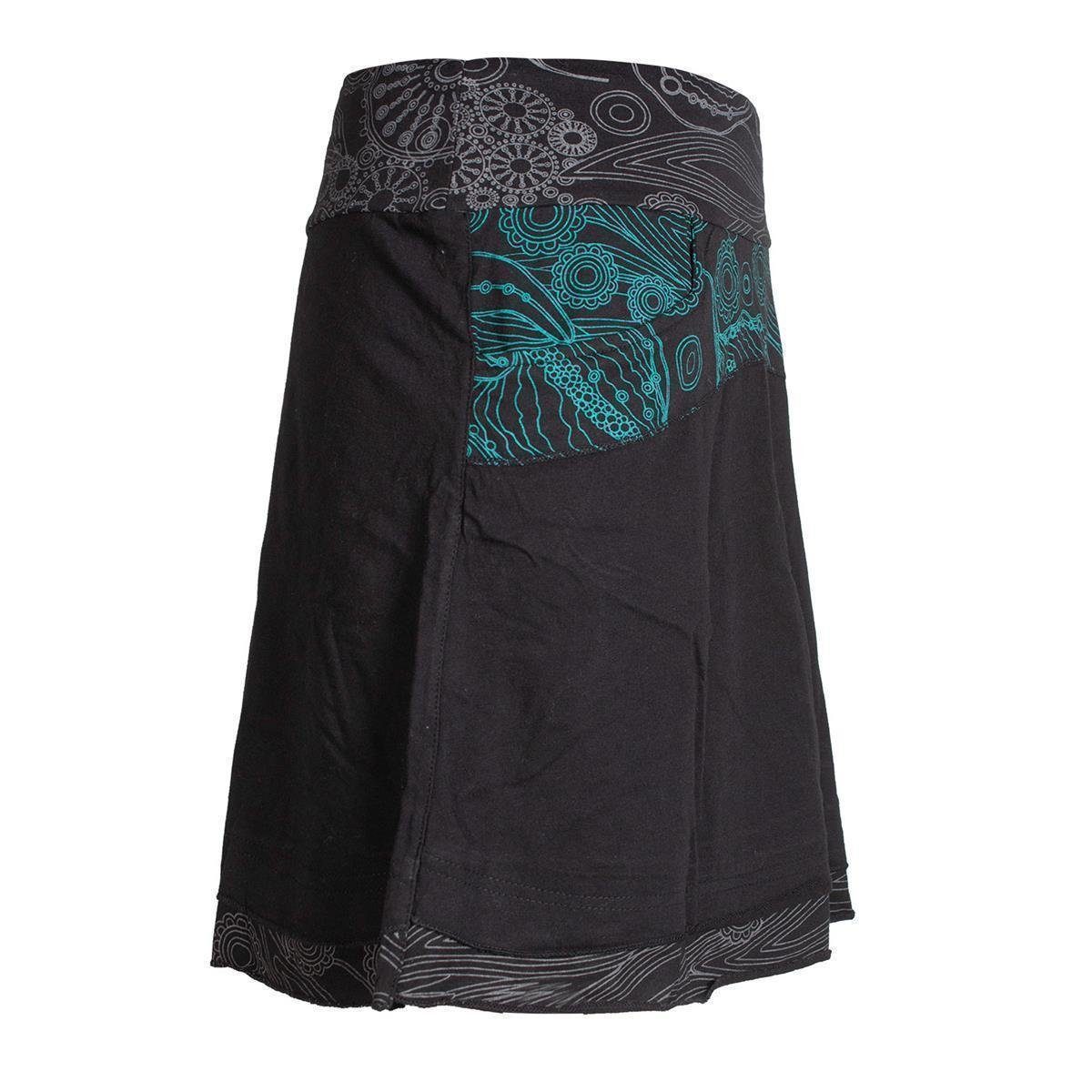 Vishes Minirock Lagenlook Rock Bedruckter Breiter Bund mit Taschen Cacheur, Hippie, Goa, Elfen, Boho Style