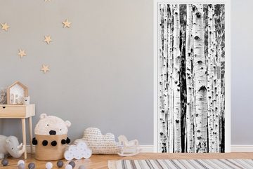 MuchoWow Türtapete Bäume - Holz - Schwarz und weiß - Natur, Matt, bedruckt, (1 St), Fototapete für Tür, Türaufkleber, 75x205 cm