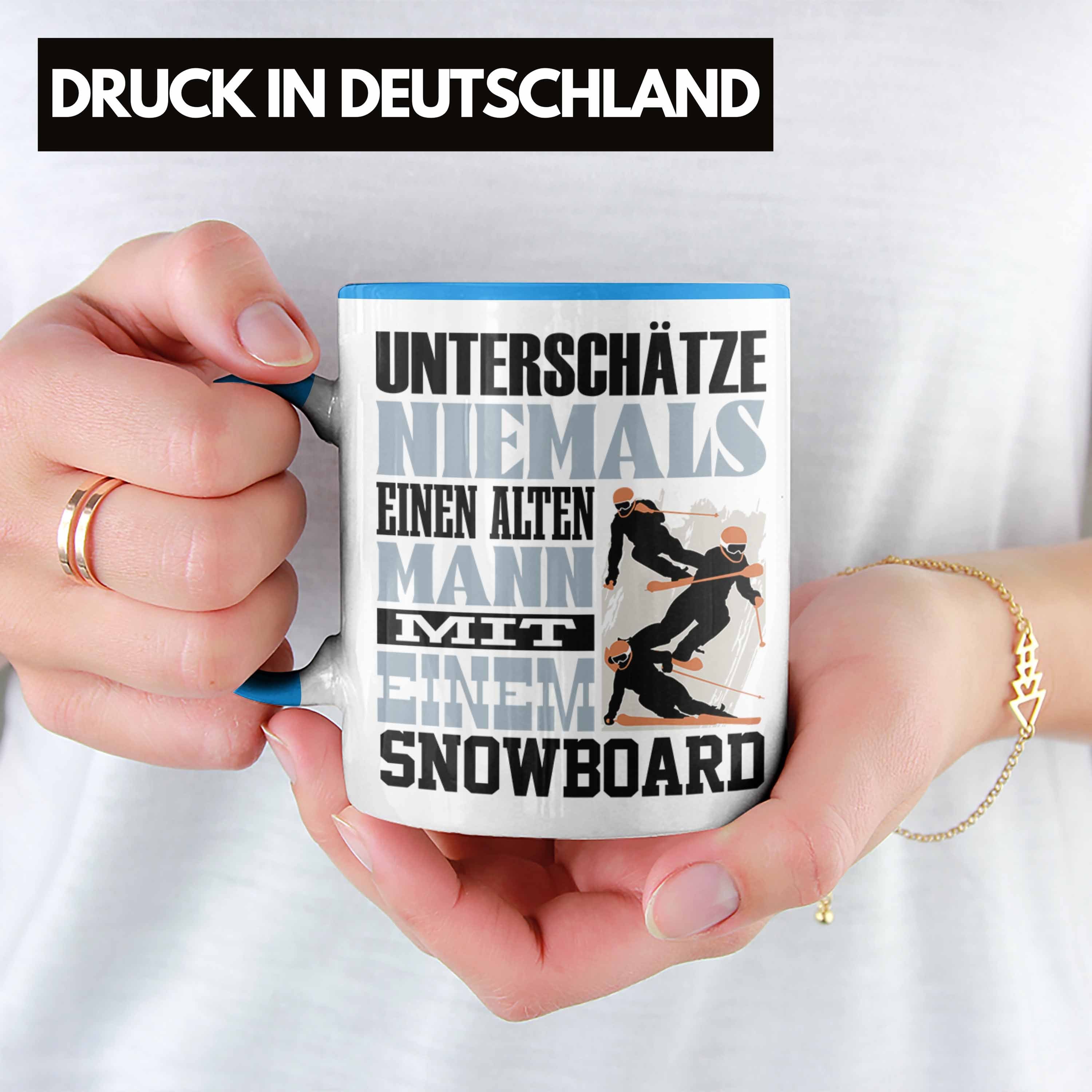 Lustiger Geschenk Snowboard für Tasse Snowboardfahrer Untersch Tasse Blau Trendation Spruch