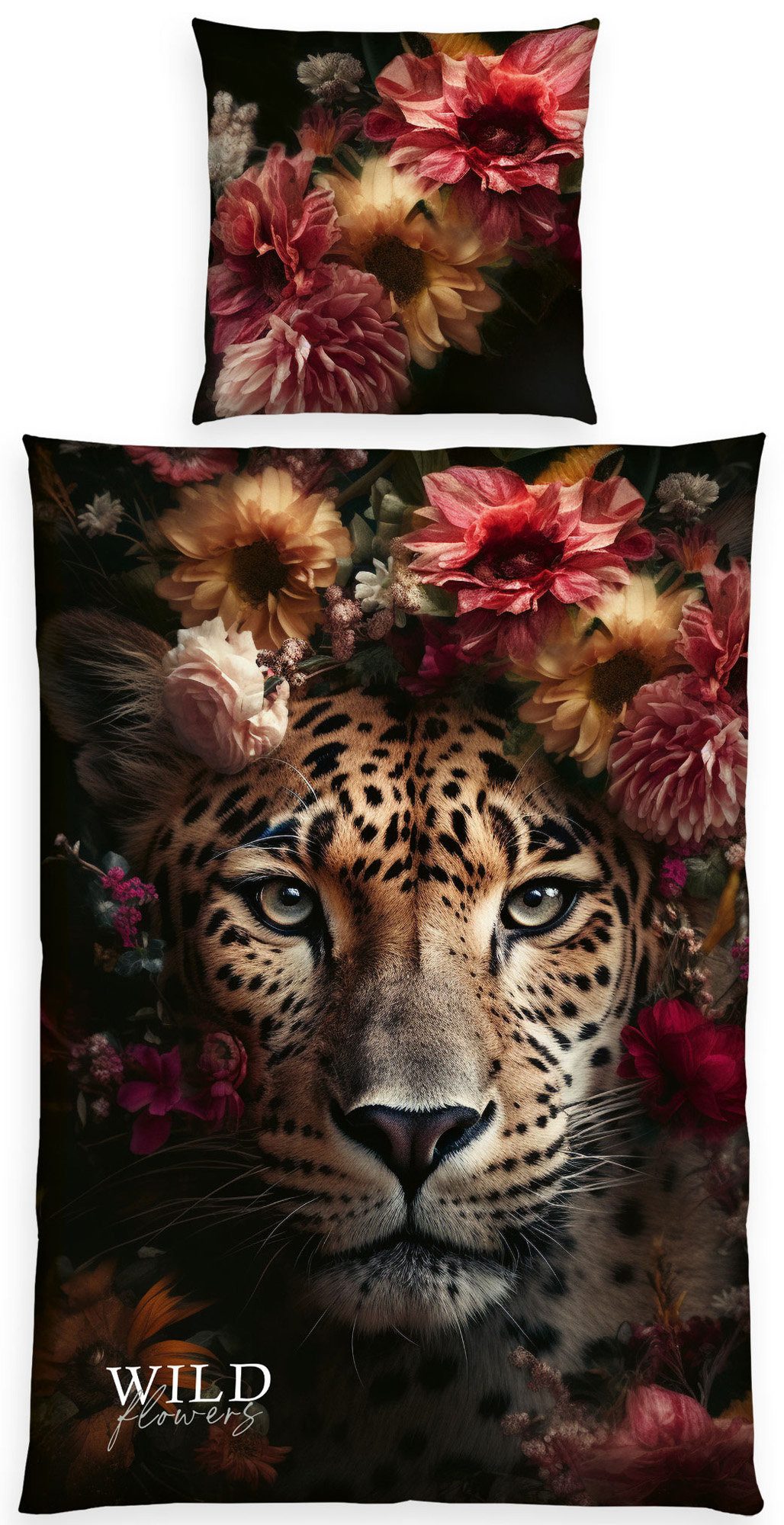 Herding Kinderbettwäsche Wendebettwäsche "Wild Flowers", Renforcé, Renforcé Blumen/Tiermotive: Leopard