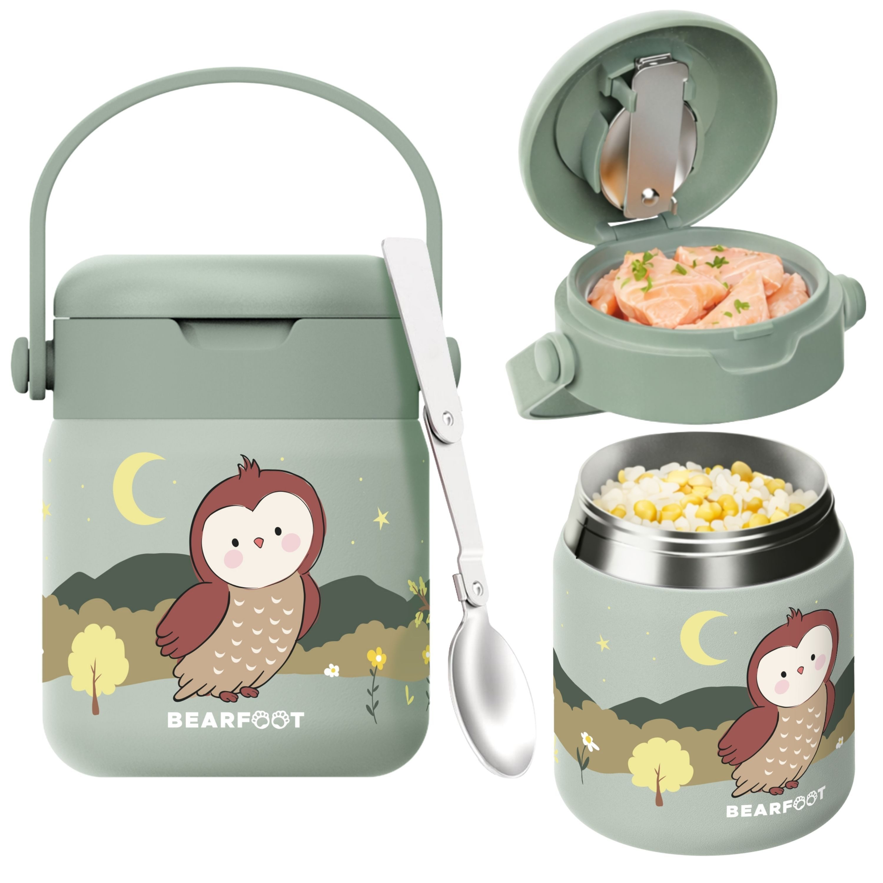 BEARFOOT Trinkflasche Thermobehälter Kinder Edelstahl - Eule Sabei, Thermobehälter, auslaufsicher, Edelstahl, Food jar, BPA-frei