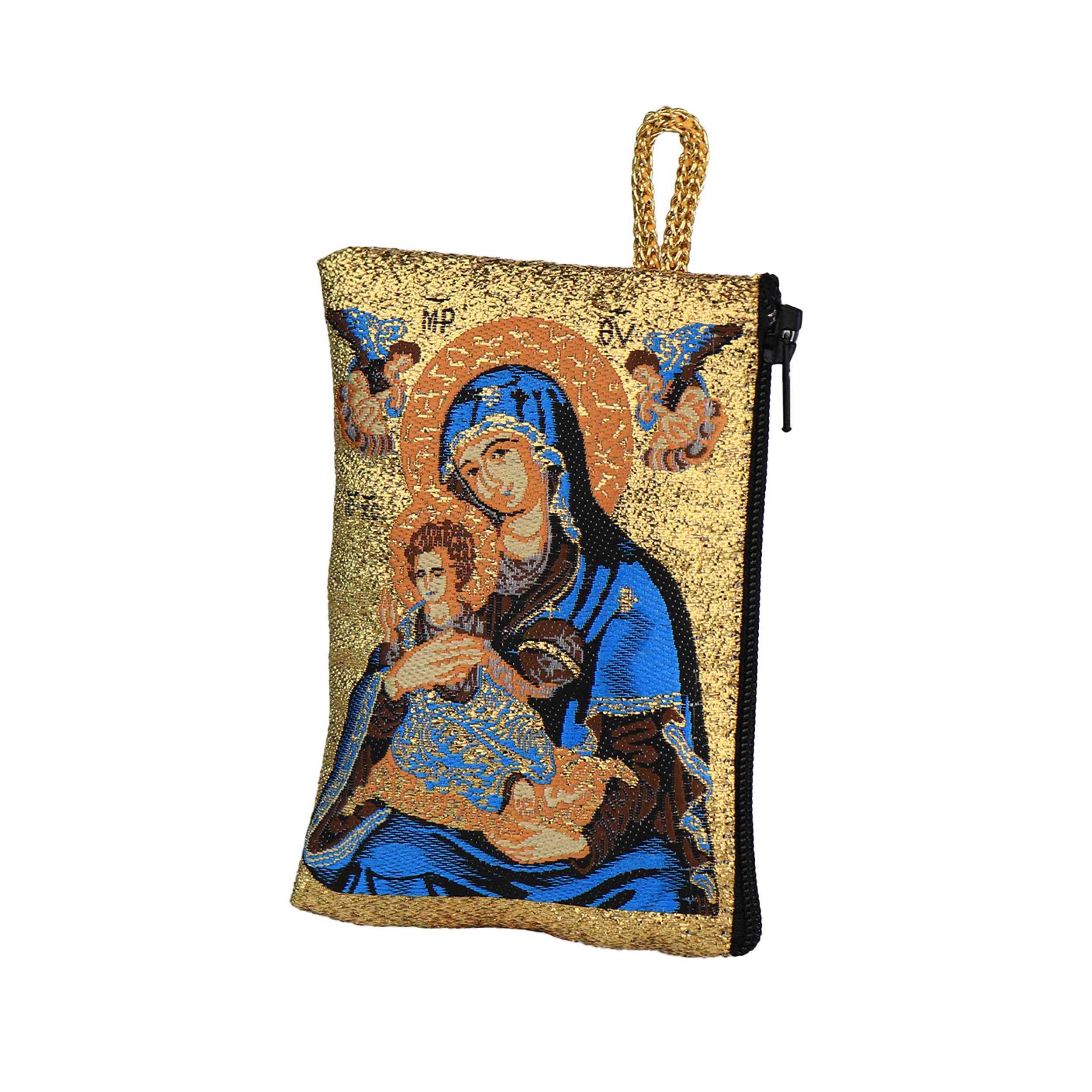 NKlaus Bild Rosenkranz Tasche Maria & Jesus blau-gold – 7x10cm mit Zipper & Schlau, Religion