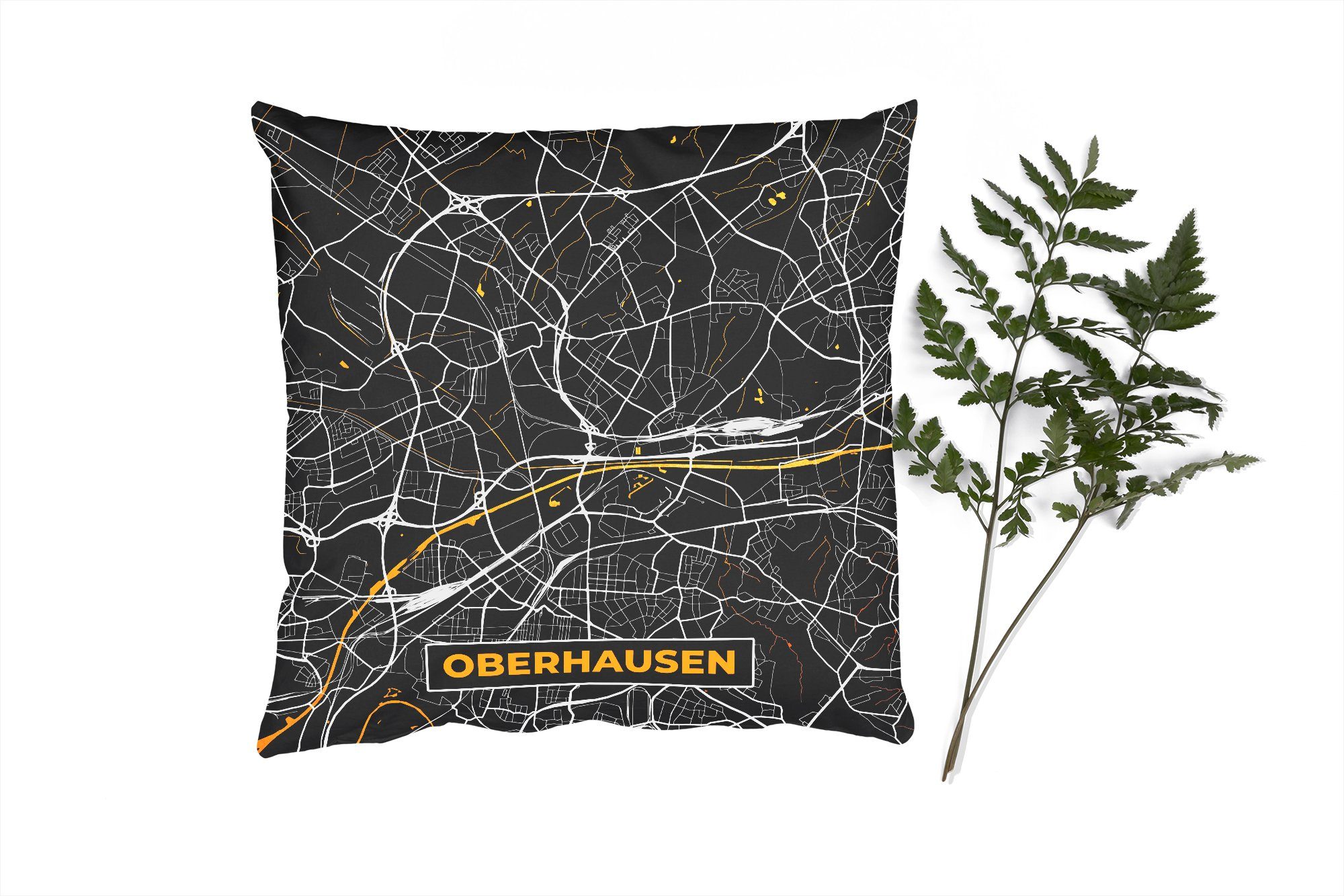 MuchoWow Dekokissen Oberhausen - Stadtplan - Karte - Gold - Deutschland, Zierkissen mit Füllung für Wohzimmer, Schlafzimmer, Deko, Sofakissen
