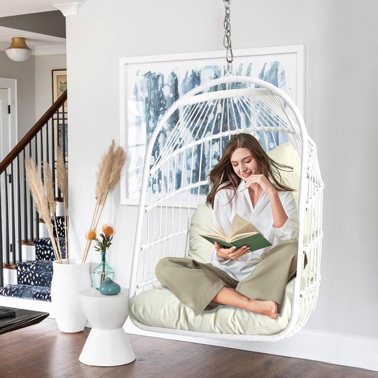 LuxusKollektion Hängesessel Hängesessel Rattan Korb Edelstahl Aufhängeset Weiß(stuhl Klassisch)