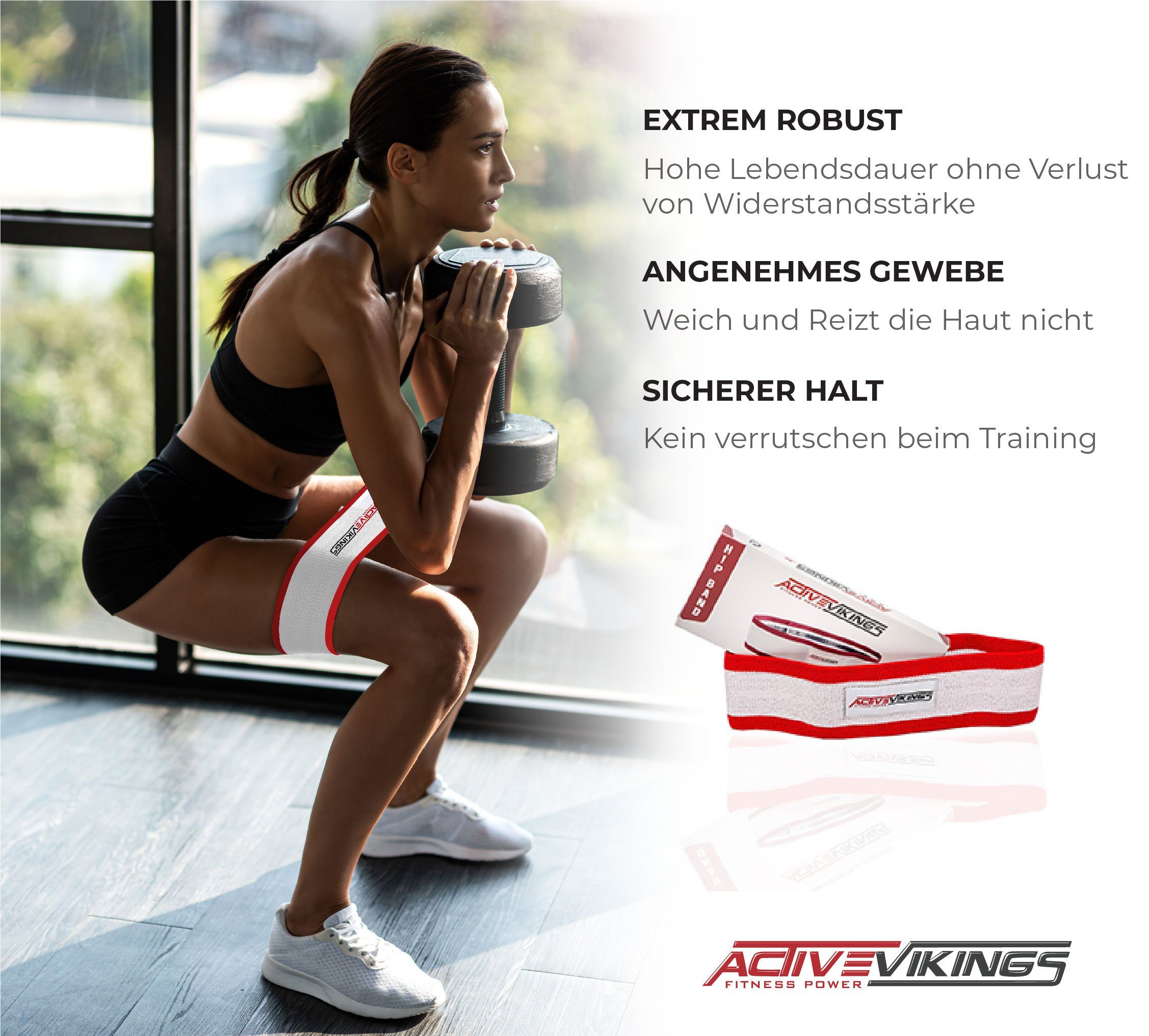 Trainingsband Weiß-M - Band Beintrainer, ActiveVikings Ideal Sportband, Fitnessbänder Fitnessband, für Multitrainer Muskelaufbau, Gymnastikband, ActiveVikings HIP