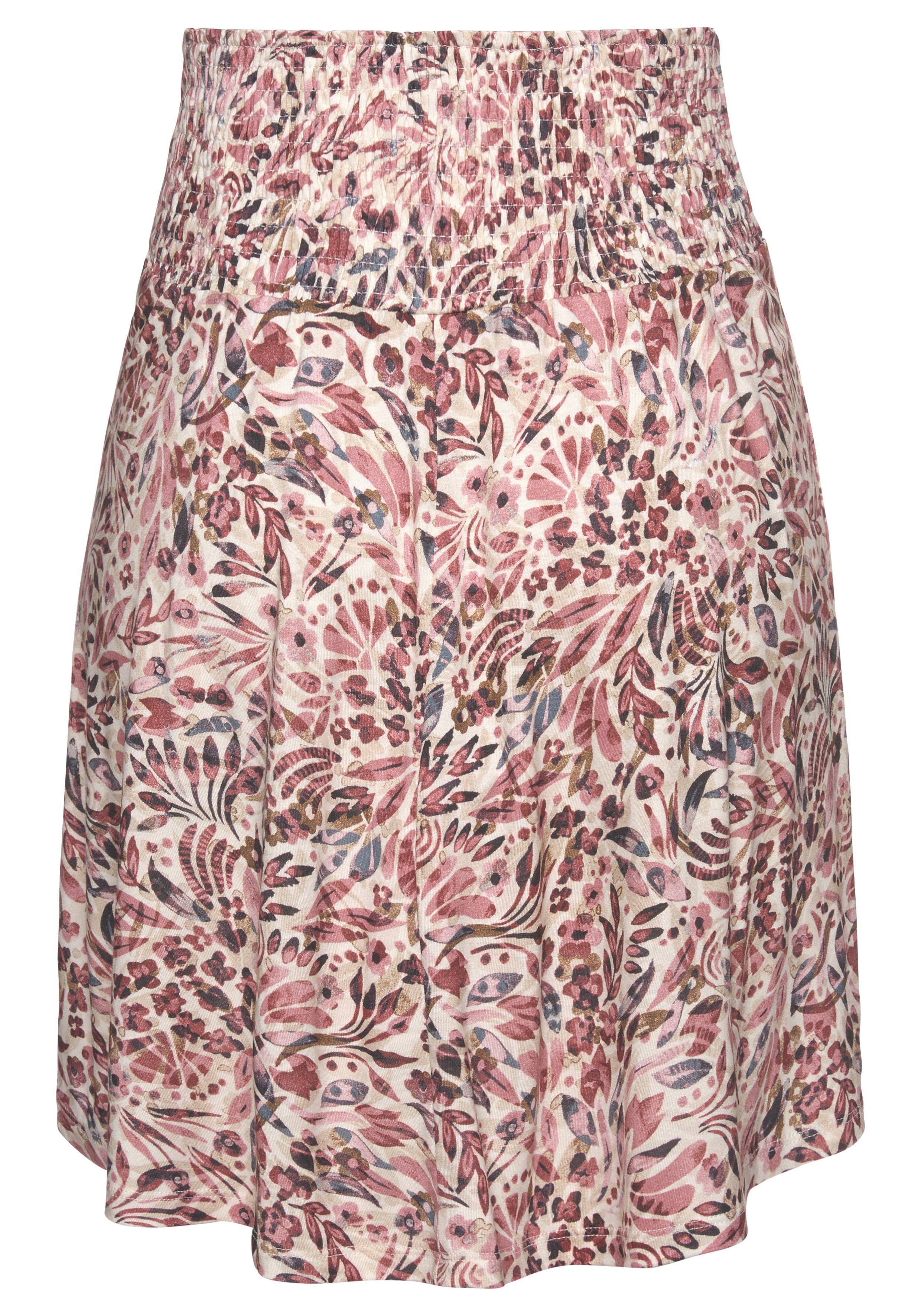 Vivance Jerseyrock mit breitem Bund und Blumendruck geblümter Minirock, leichter Sommerrock, kurzer Strandrock, A-Form