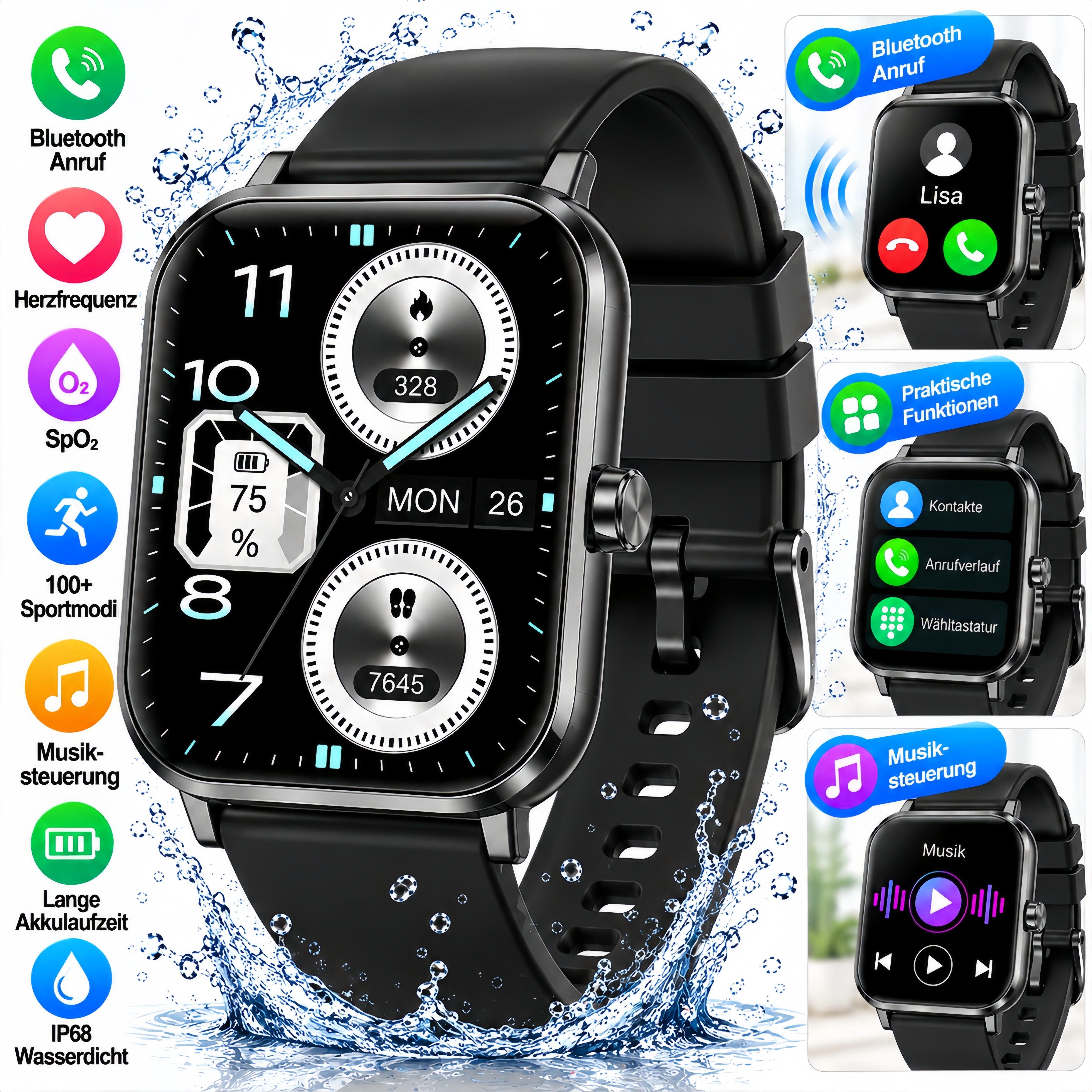 Forrlite 2026 Smartwatch Damen Herren mit 7 Tagen Akkulaufzeit,1,83" HD Smartwatch (Touchscreen Smartwatch cm) Spar-Set, KI-Sprachassistent, Herzfrequenz,SpO₂,Schlaf,100+ Sportmodi, KI-Sprachassistent, Herzfrequenz,SpO₂,Schlaf,200+ Sportmodi, Spar-Set