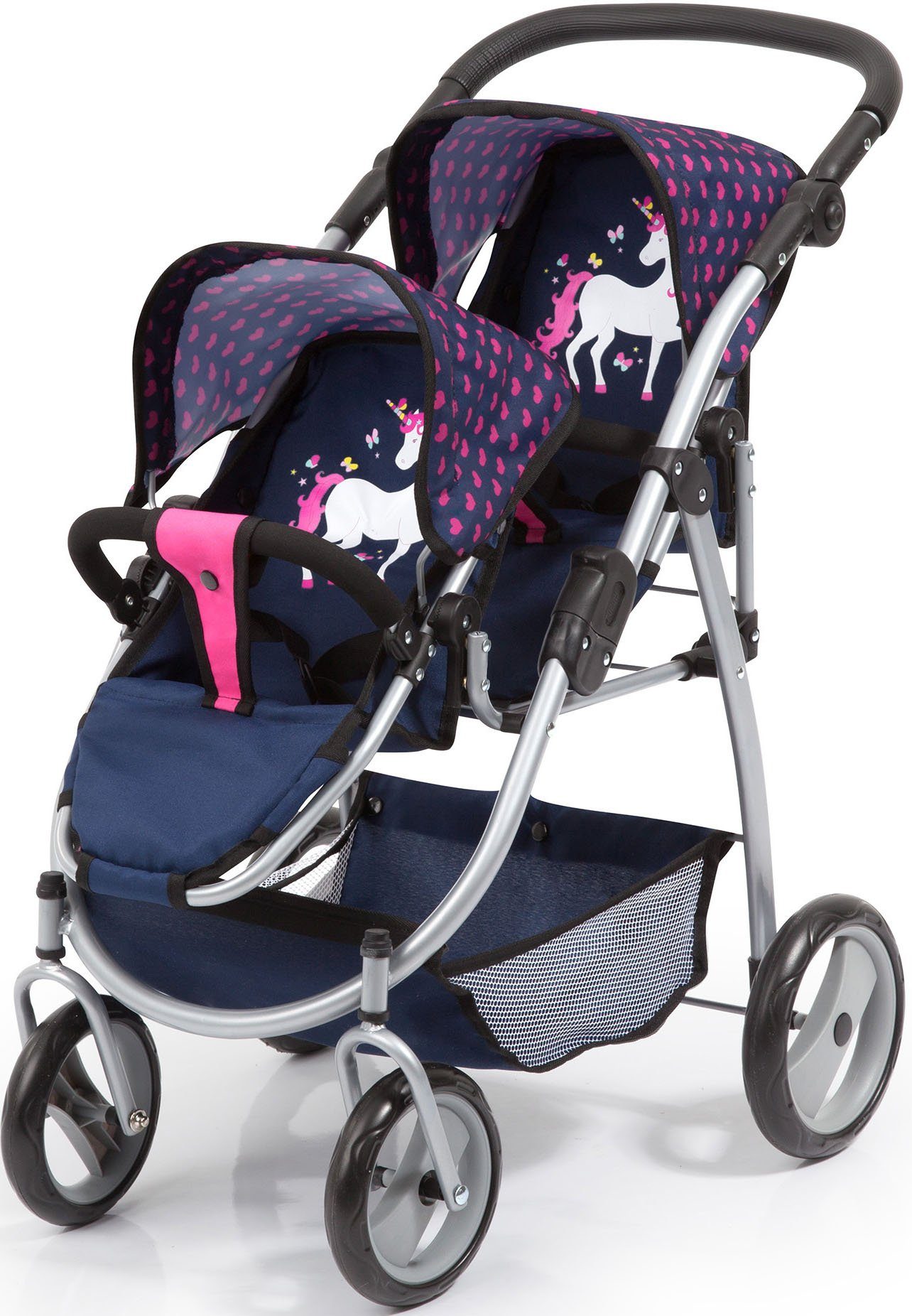 Bayer Puppen-Zwillingsbuggy blau/Einhorn