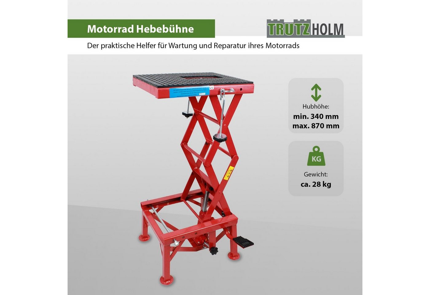 Thumbnail - TRUTZHOLM Hydraulikheber Motorradheber 135 kg Motorrad Hebebühne 340 - 870 mm Montageständer