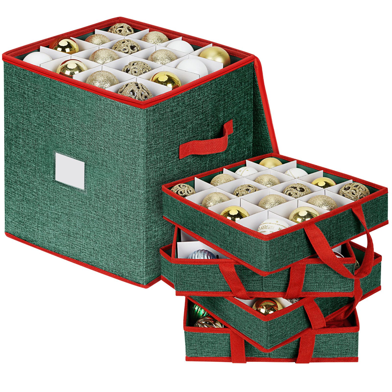 OSTWOLKE Aufbewahrungsbox für Weihnachtskugeln 64 Fächer Weihnachtskugeln Aufbewahrung, Abnehmbar, mit Griffen & Unterteiler