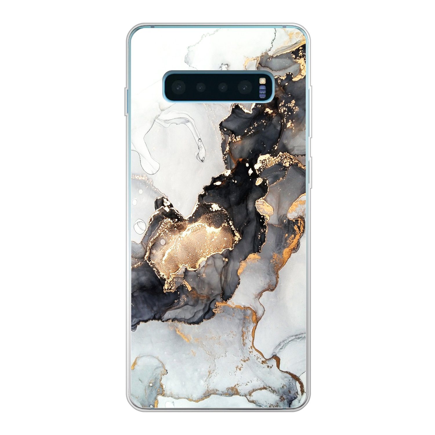 MuchoWow Handyhülle für Samsung Galaxy S10 Plus Marmor - Schwarz - Weiß - Gold - Luxus - A, Phone Case, Silikon, Schutzhülle Dünn