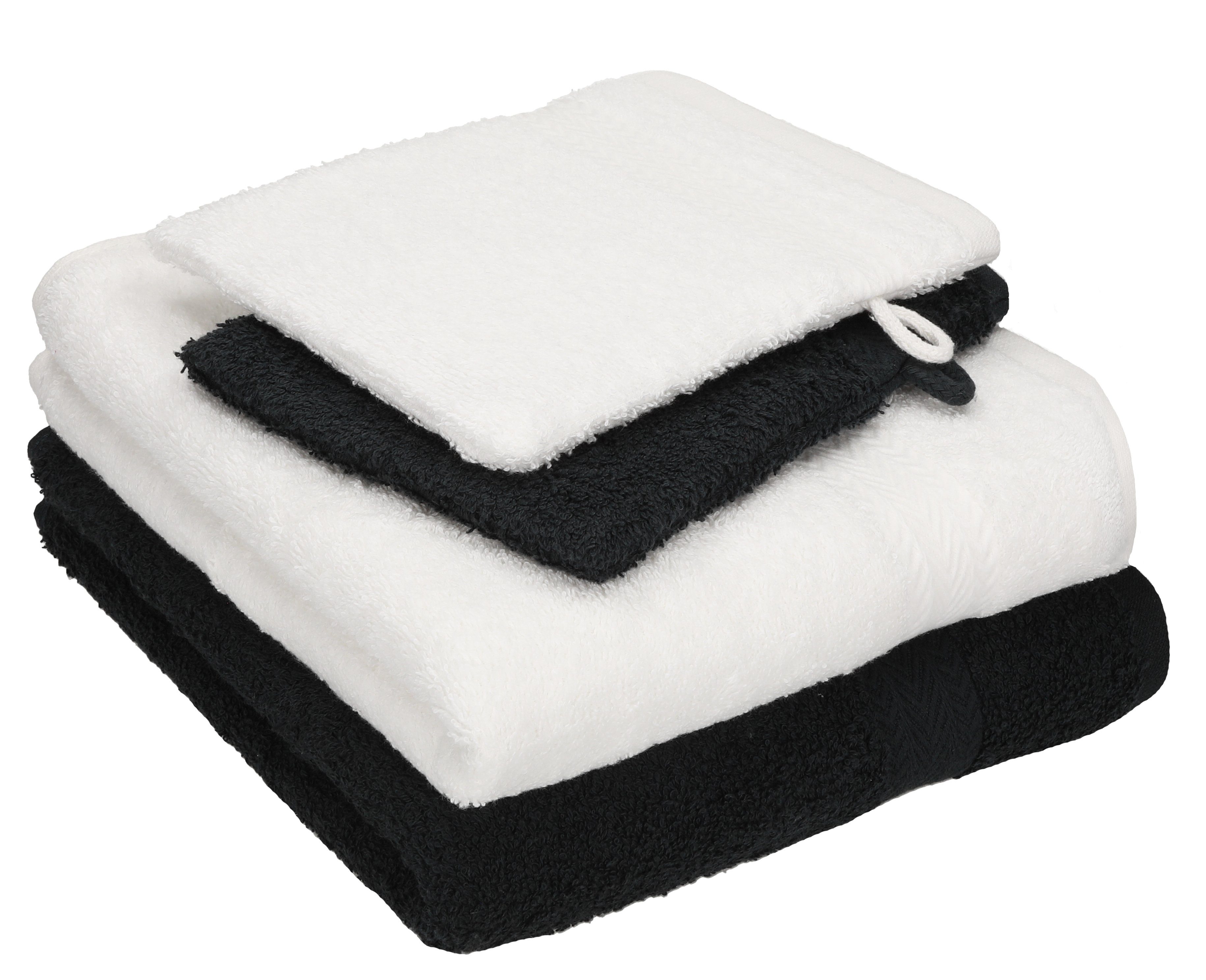 Betz Handtuch Set 4 TLG. Handtuch Set Happy Pack 100% Baumwolle 2 Handtücher 2 Waschhandschuhe, 100% Baumwolle, (4-tlg) weiß-schwarz | Handtuch-Sets