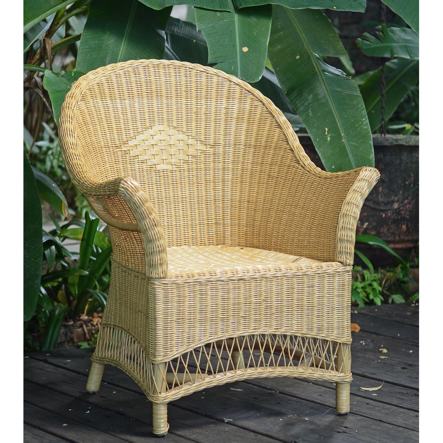 Casa Moro Stuhl Rattan-Sessel Sevilla Natur mit Armlehne - aus Naturrattan  handgeflochten - Premium Qualität Korb-Stuhl Korb-Sessel, Vintage Retro- Stuhl für Küche Garten Terrasse Esszimmer-Stuhl, IDSN57 (1 St)