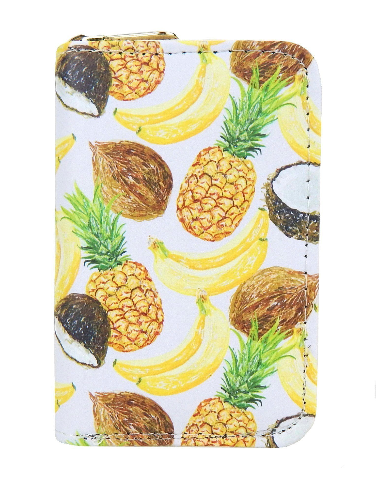 Ella Jonte Geldbörse, mit Tropic-Motiv Ananas, Kokosnuß, Banane und Rundum-Zipper