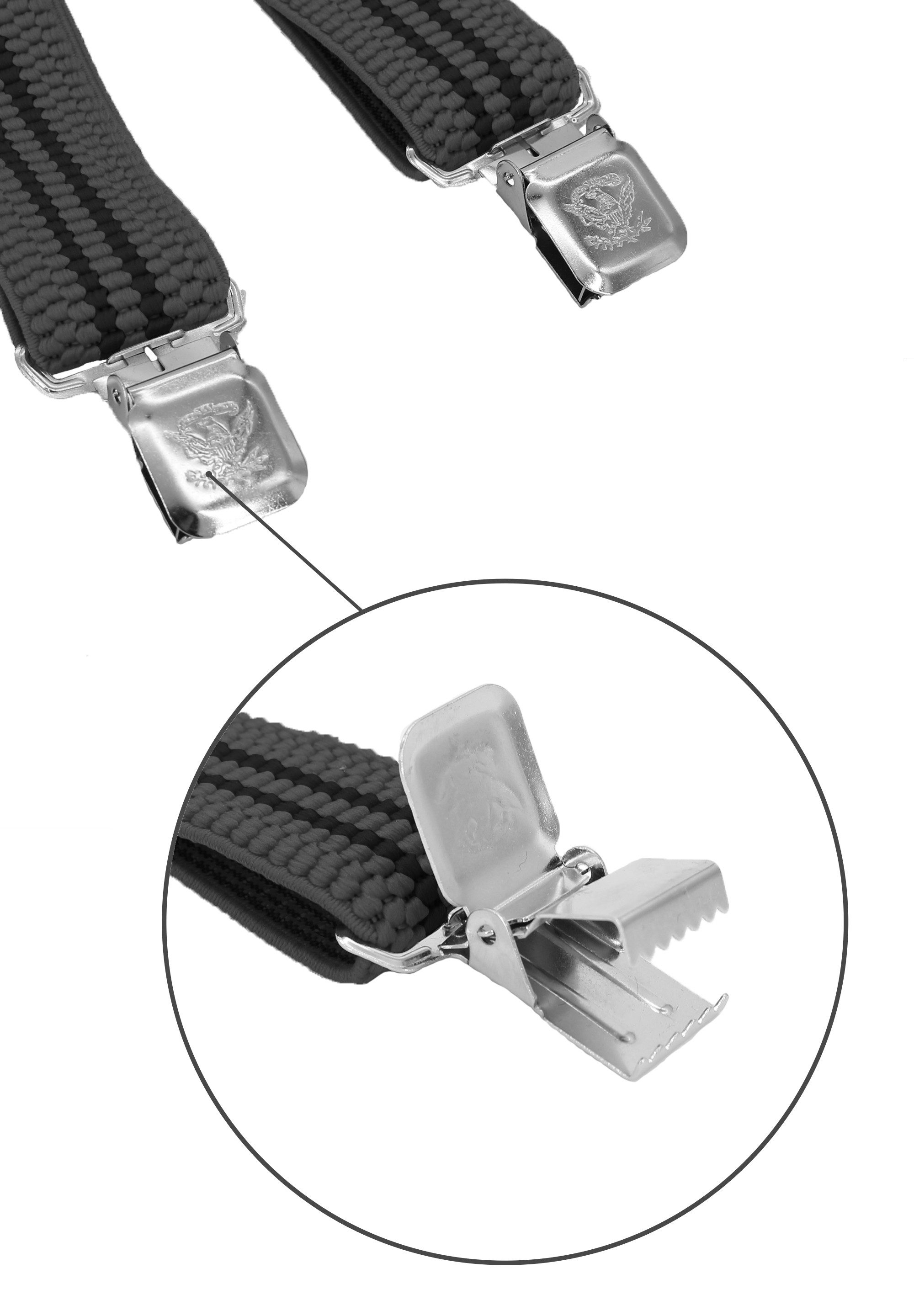 Fabio Farini Hosenträger 4cm Breites Y-Design verstellbar mit extra starken Clipverschluss, Grau (schwarze Streifen) – Bild 4 von 5