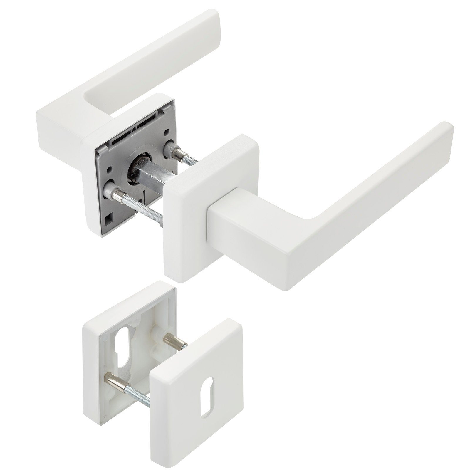 SO-TECH® Drückergarnitur Türdrücker CUBE weiß 120 x 22 mm Vierkant 8 x 8 mm, Buntbart Türgarnitur für Zimmertür Rosettengarnitur