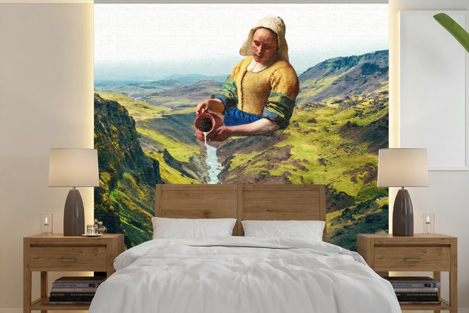 MuchoWow Fototapete Milchmädchen - Wasser - Vermeer, Matt, bedruckt, (4 St), Vliestapete für Wohnzimmer Schlafzimmer Küche, Fototapete | Fototapeten