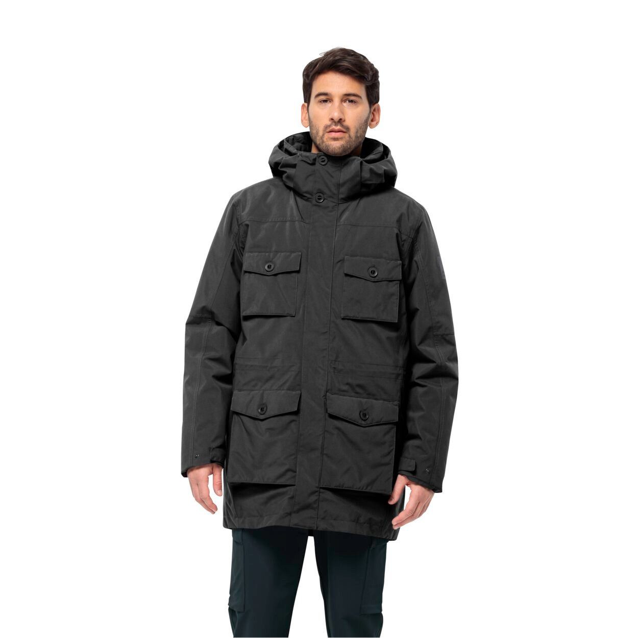 Jack Wolfskin Winterjacke Eiswald 3in1 Parka (atmungsaktiv, wasserdicht, winddicht) schwarz