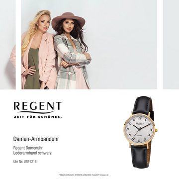 Regent Quarzuhr Regent Damen Uhr F-1218 Leder Quarz, Damen Armbanduhr rund, mittel (ca. 32mm), Lederarmband