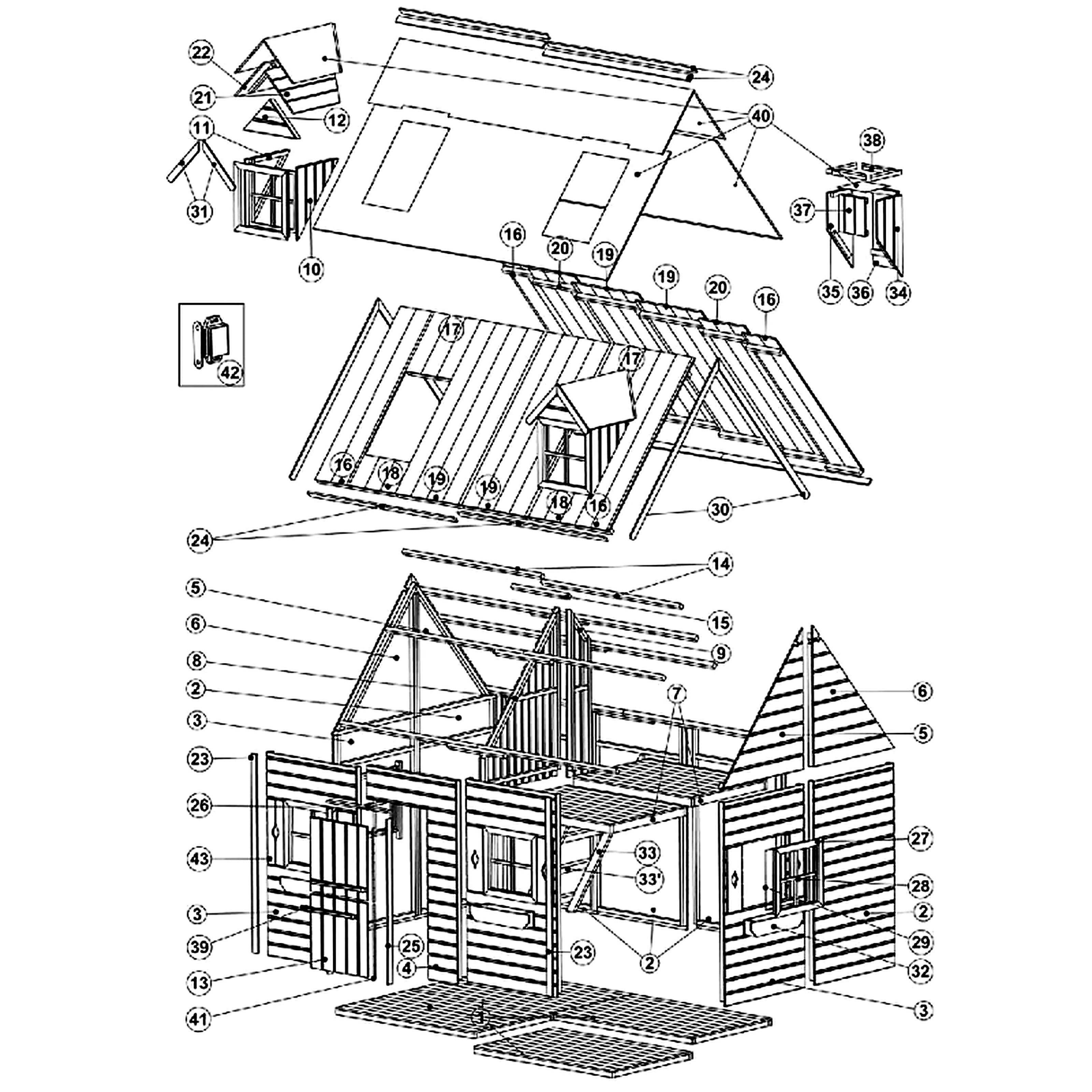 bv-vertrieb Spielhaus Zweistöckiges Kinderspielhaus Spielhaus 2,48×1,61x2,40 Spielhütt #3995