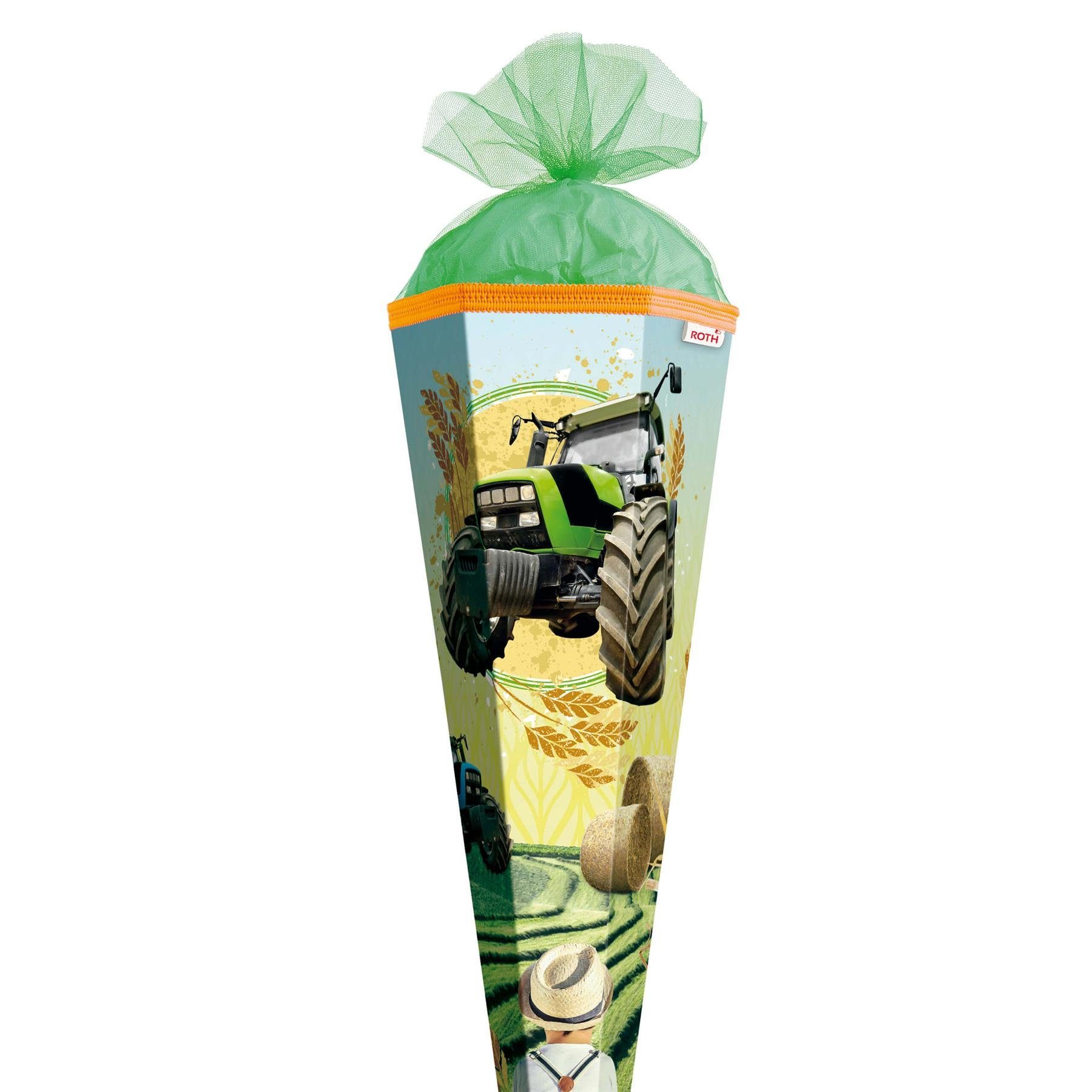Roth Schultüte Roth Motiv-Schultüte Traktor, 85cm, eckig, Tüllverschluss, Verschluss Tüll