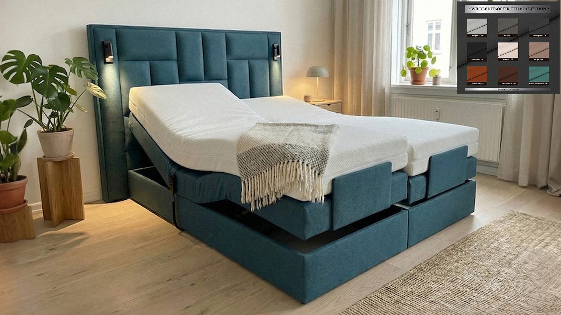 PAARA Boxspringbett elektrisch verstellbar mit LED Beleuchtung inkl. Matratze und Topper, mit einzigartigem Belüftungssystem