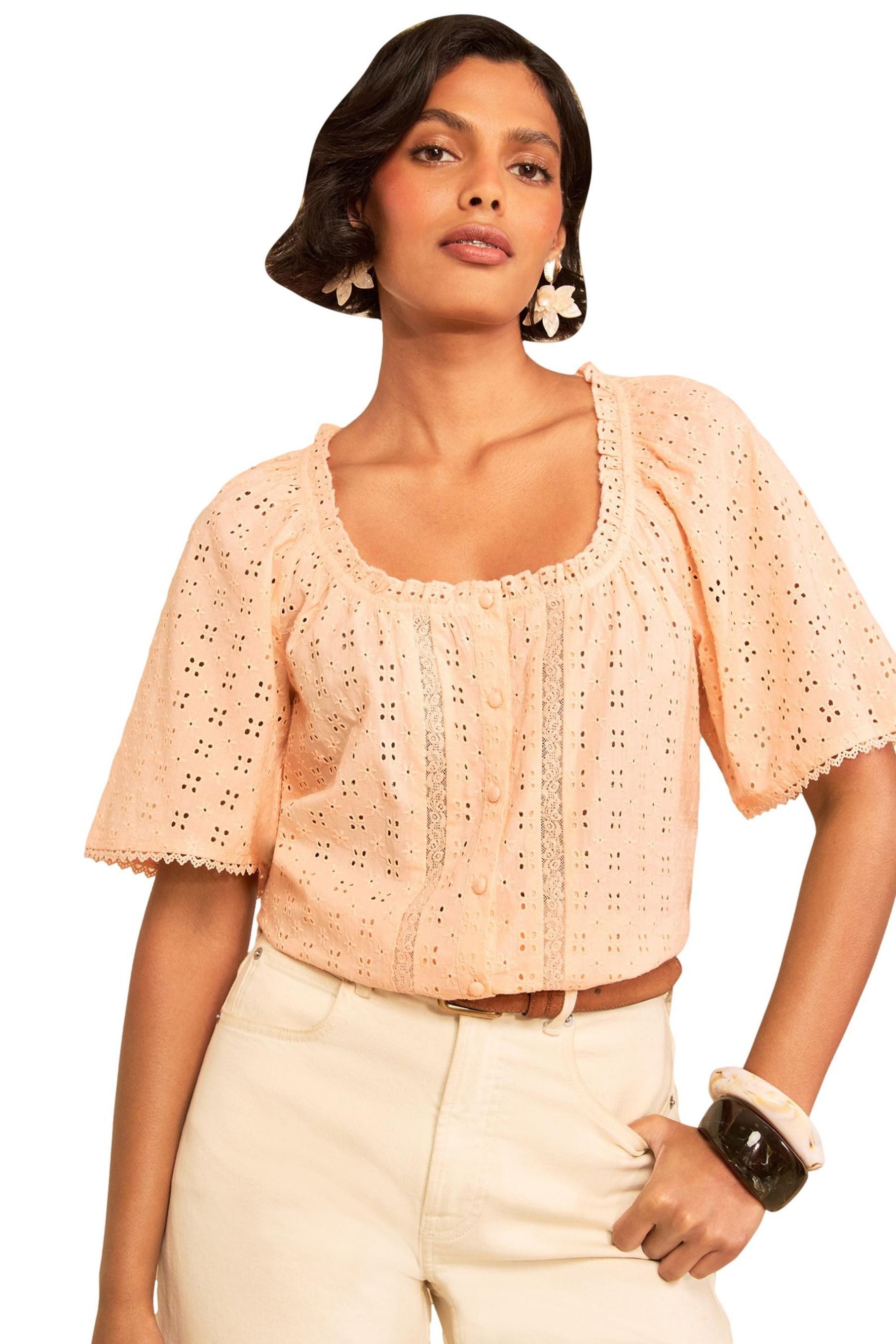 Love & Roses Kurzarmbluse Love & Roses Bluse mit U-Ausschnitt, Regular (1-tlg)